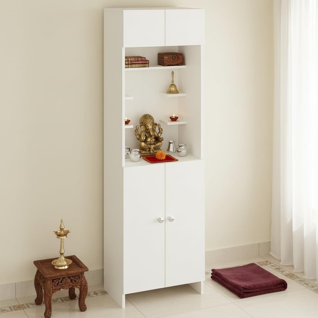 Shivika Engineered Wood Pooja Mandir for Home (White) - right_view