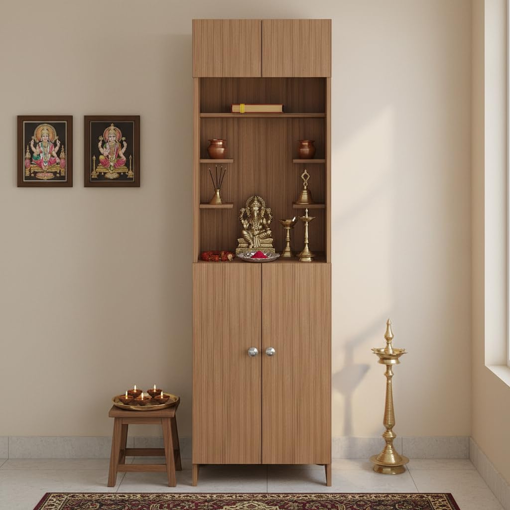 Shivika Engineered Wood Pooja Mandir for Home (Exotic Teak) - top_view