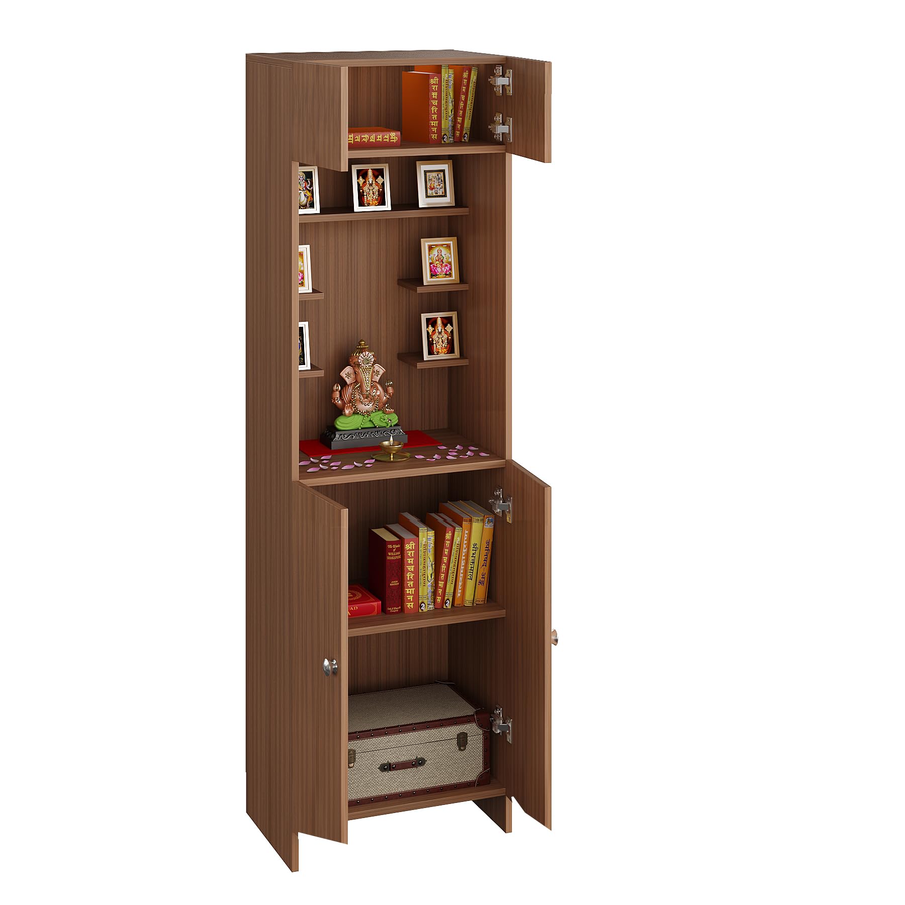 Shivika Engineered Wood Pooja Mandir for Home (Exotic Teak) - rear_view
