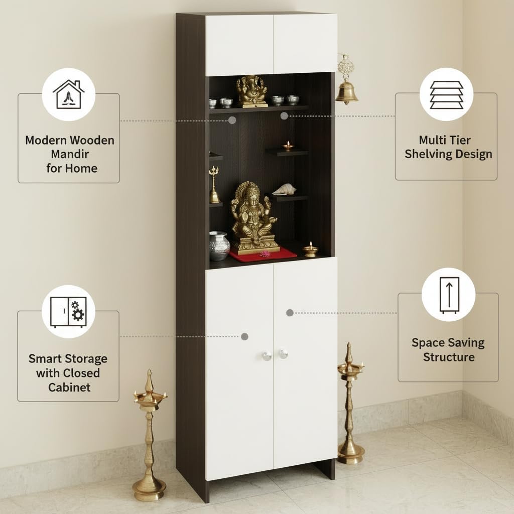 Shivika Engineered Wood Pooja Mandir for Home (Wenge & White) - front_view