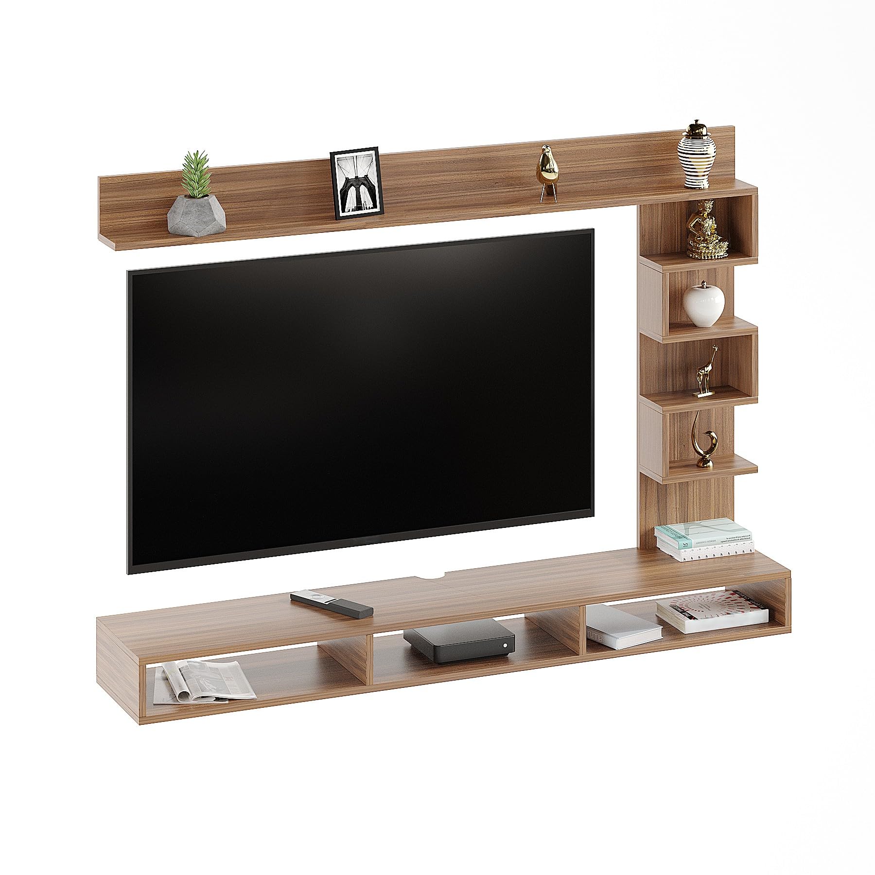 Dettlet Modern Engineered Wood Wall Mounted TV Unit with Open Storage Shelves Racks (Exotic Teak) - top_view