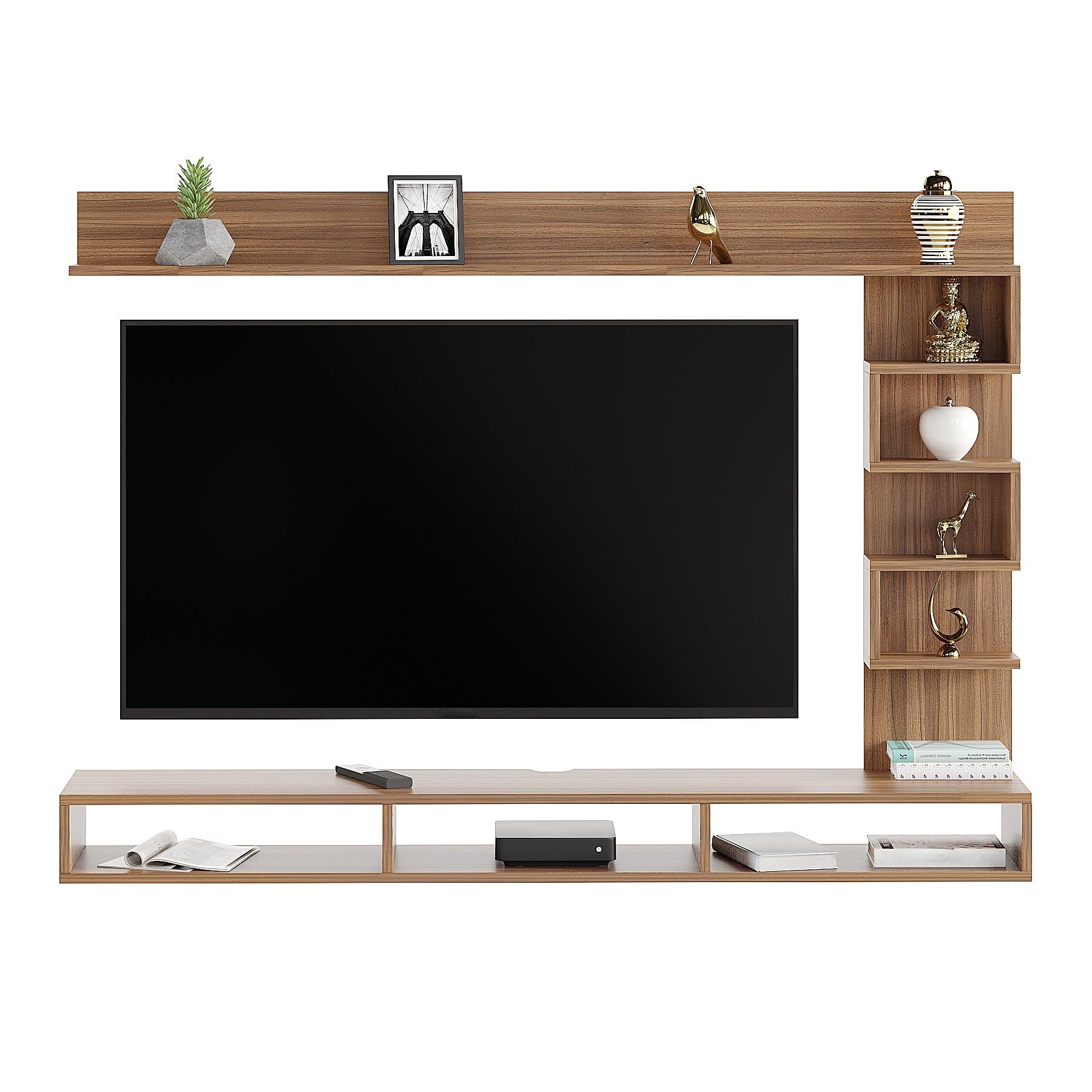 Dettlet Modern Engineered Wood Wall Mounted TV Unit with Open Storage Shelves Racks (Exotic Teak) - right_view