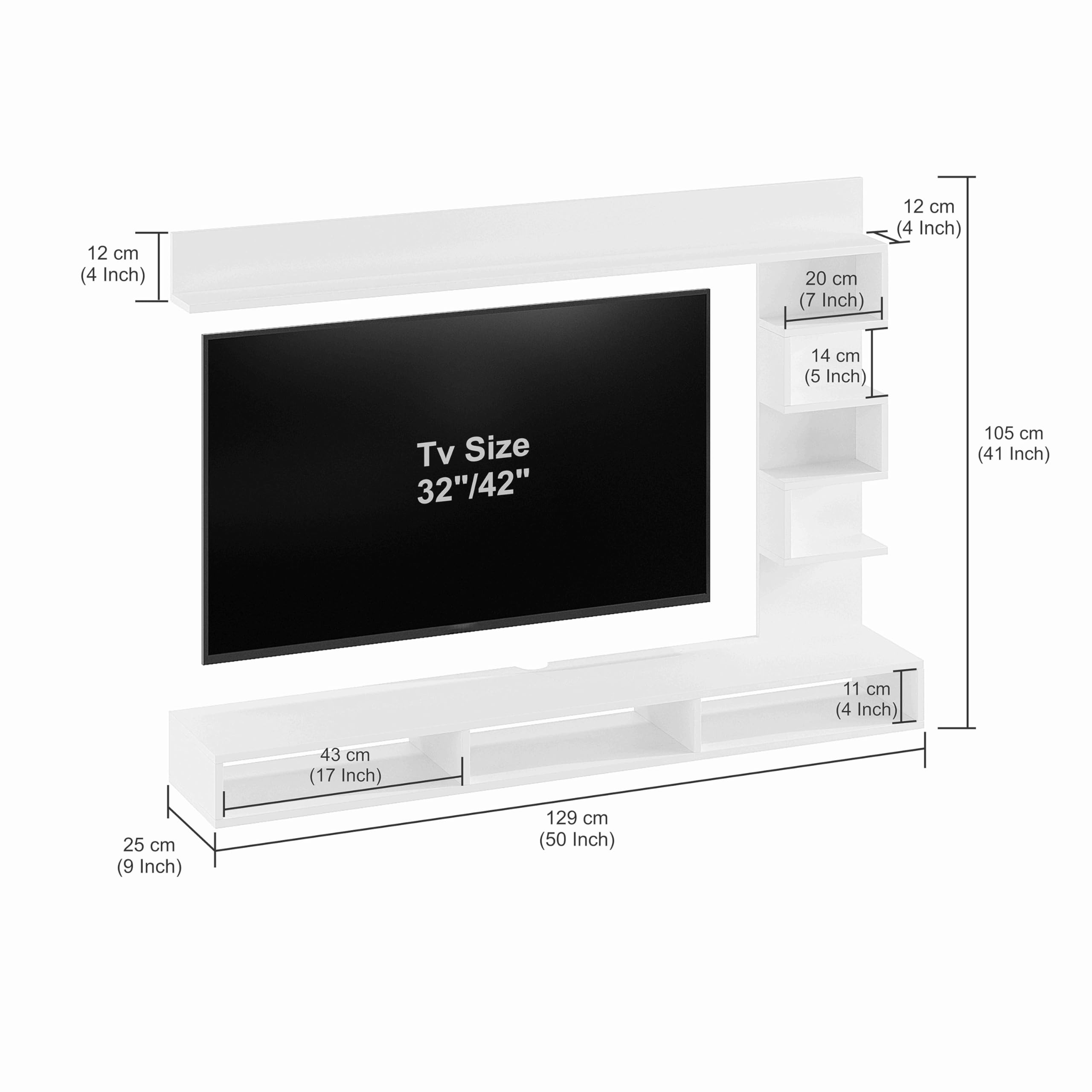 Dettlet Modern Engineered Wood Wall Mounted TV Unit with Open Storage Shelves Racks (Exotic Teak & White) - rear_view