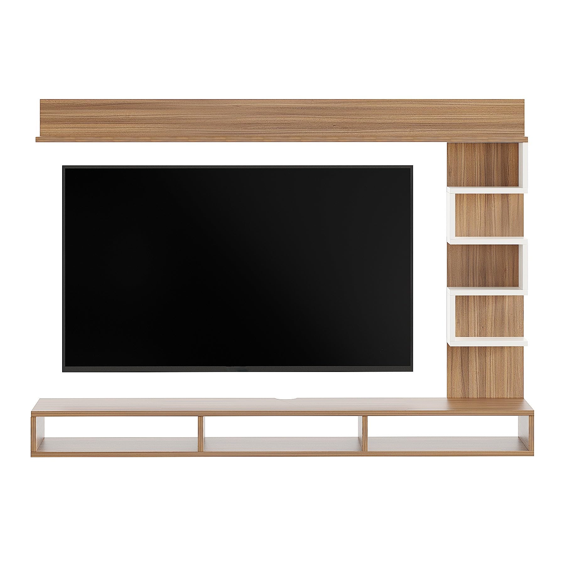 Dettlet Modern Engineered Wood Wall Mounted TV Unit with Open Storage Shelves Racks (Exotic Teak & White) - right_view