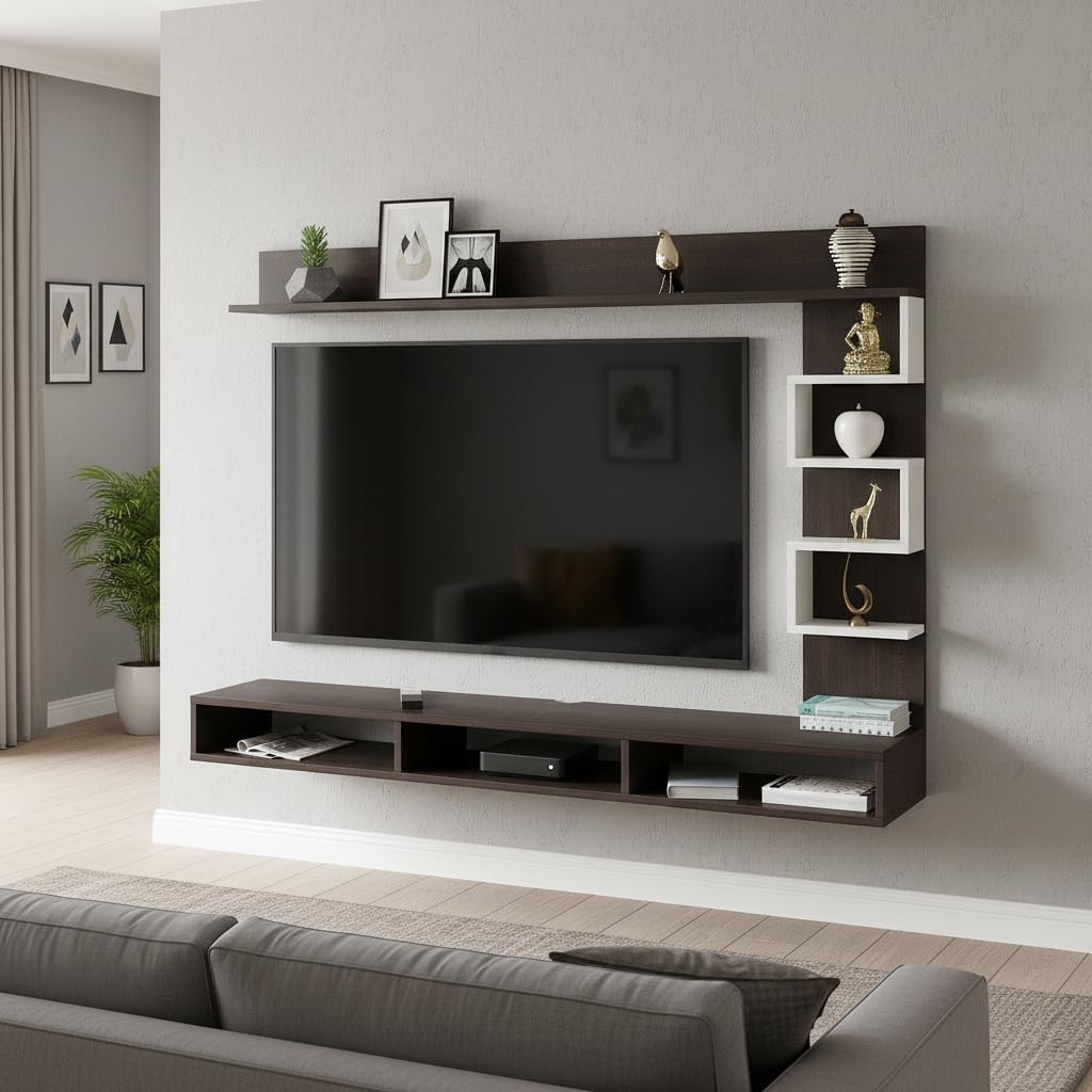 Dettlet Modern Engineered Wood Wall Mounted with Open Storage Shelves Racks (Wenge & White) - front_view