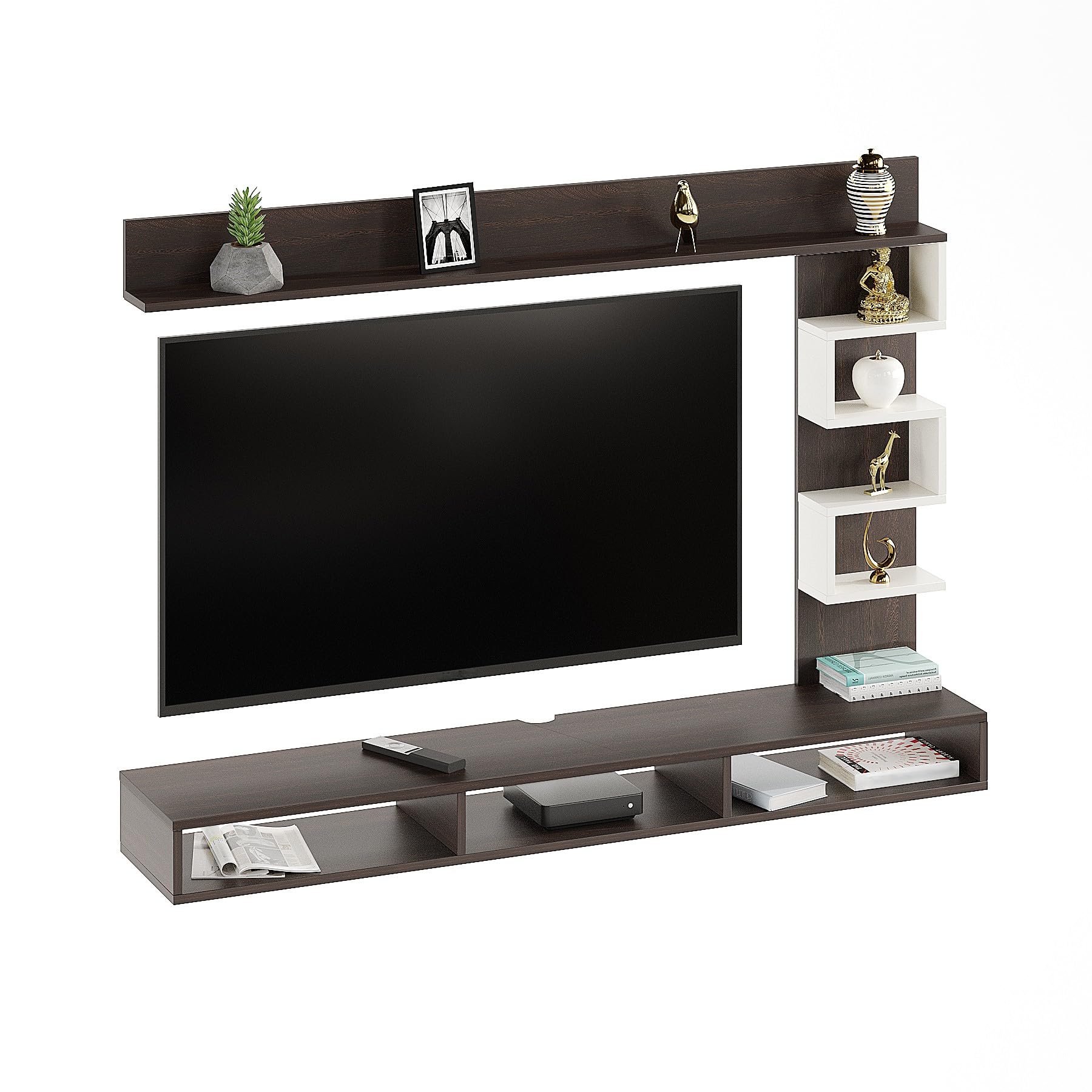 Dettlet Modern Engineered Wood Wall Mounted with Open Storage Shelves Racks (Wenge & White) - top_view