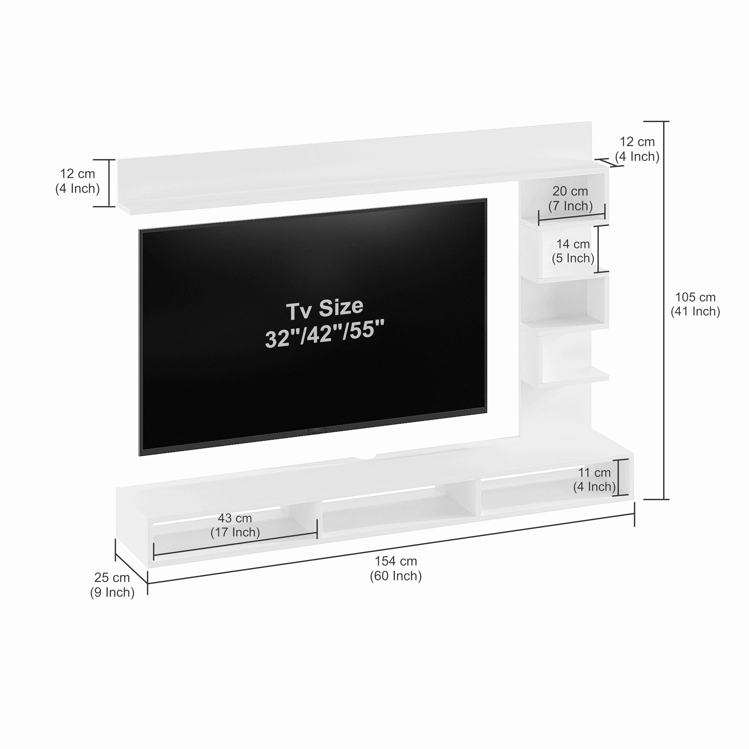 Dettlet Engineered Wood Wall-Mount TV Unit for Living Room, Set Top Box Stand, Entertainment Unit with Display Shelves, for Upto 55 Inch (D.I.Y) (White) - rear_view