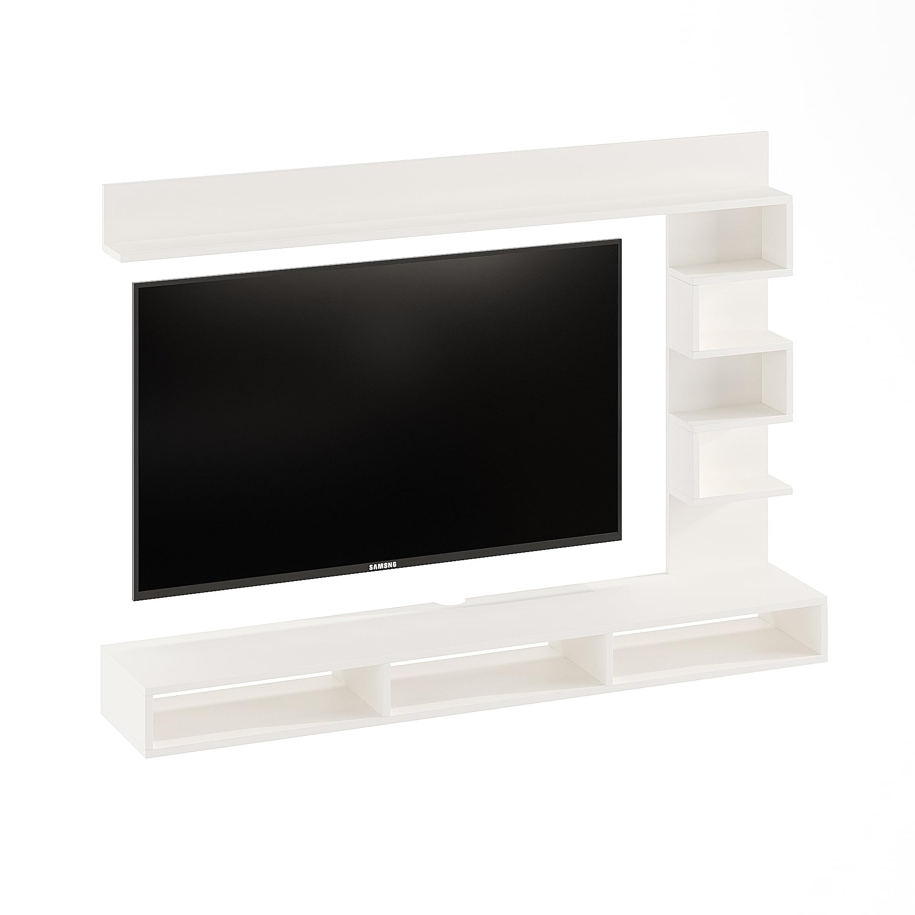 Dettlet Engineered Wood Wall-Mount TV Unit for Living Room, Set Top Box Stand, Entertainment Unit with Display Shelves, for Upto 55 Inch (D.I.Y) (White) - right_view