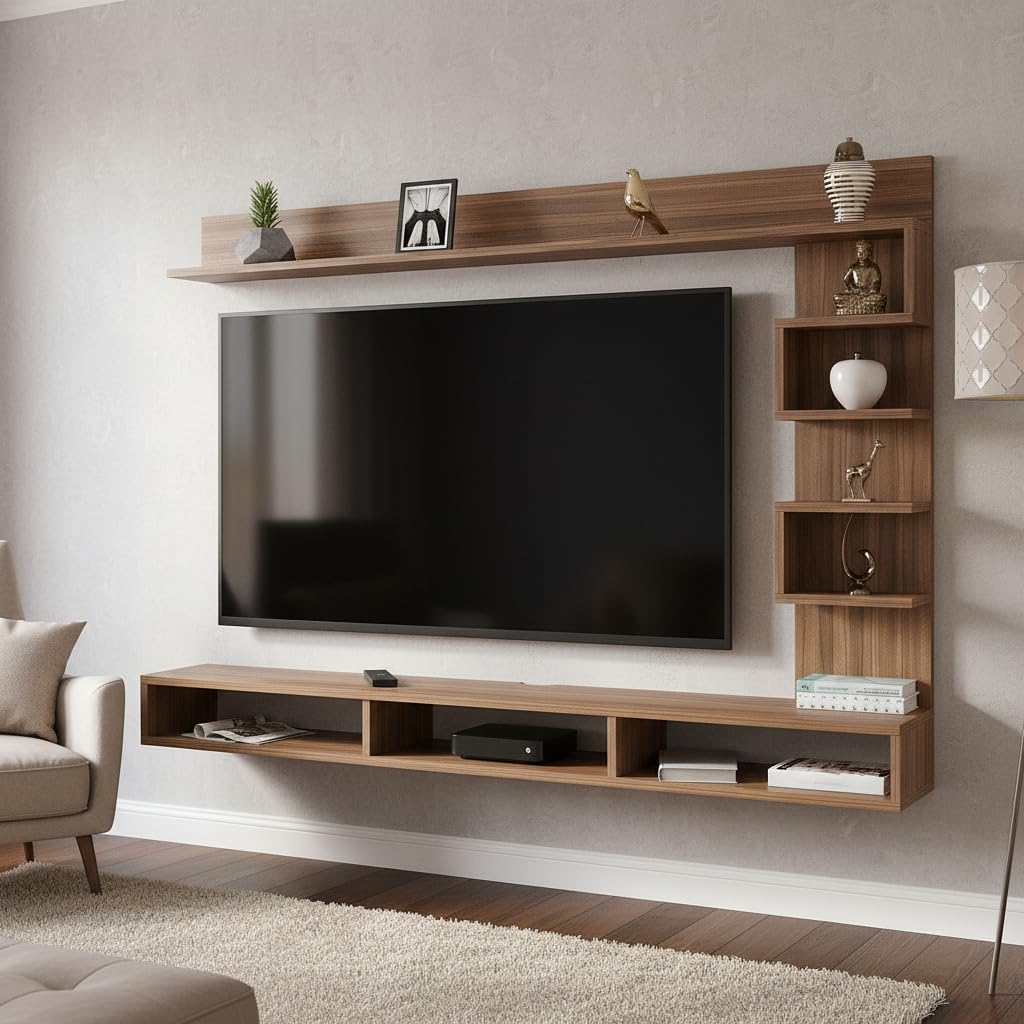 Dettlet Engineered Wood Wall-Mount TV Unit with Display Shelves (Exotic Teak) - front_view