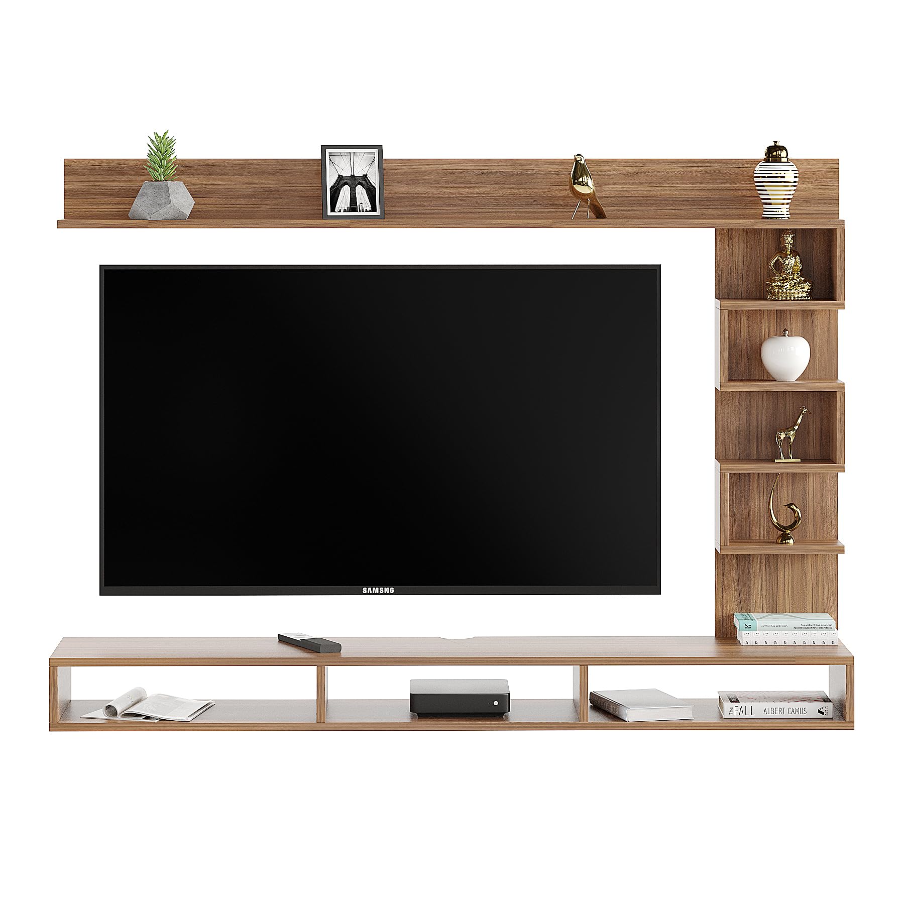 Dettlet Engineered Wood Wall-Mount TV Unit with Display Shelves (Exotic Teak) - top_view