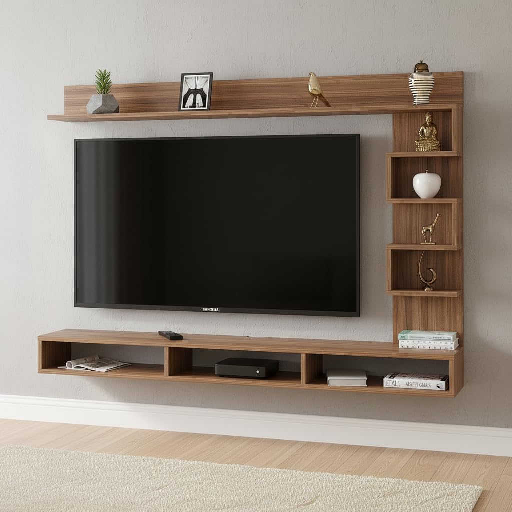 Dettlet Engineered Wood Wall-Mount TV Unit with Display Shelves (Exotic Teak) - left_view