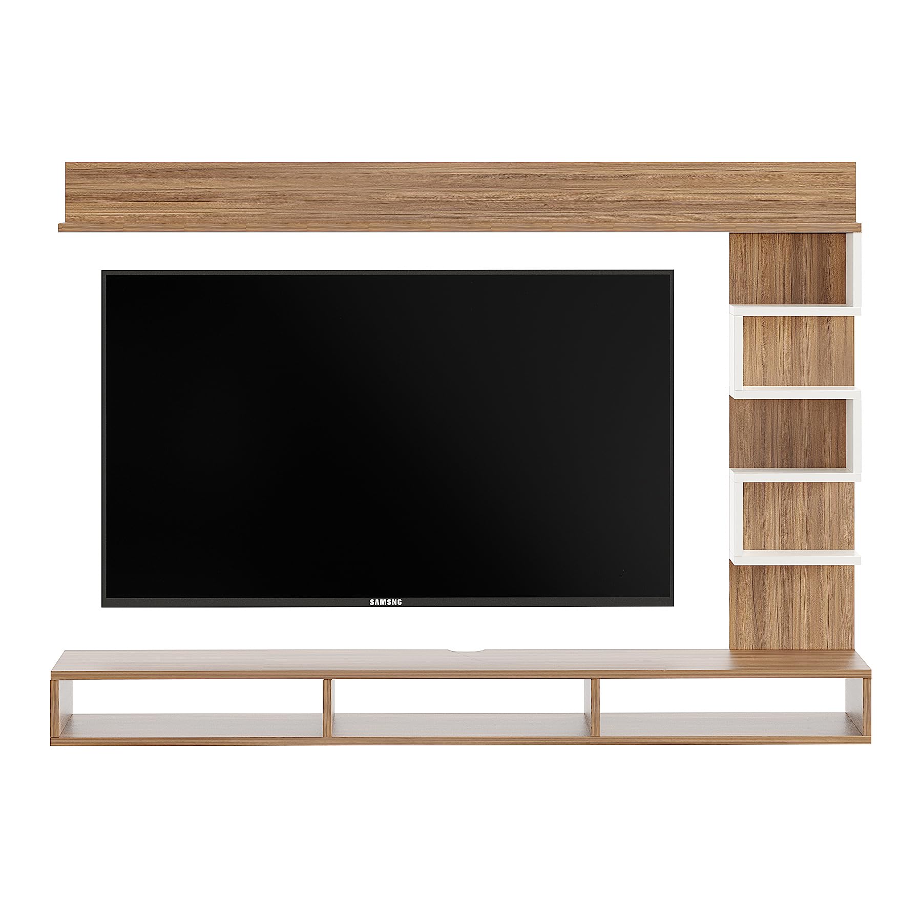 Dettlet Engineered Wood Wall-Mount TV Unit with Display Shelves (Exotic Teak & White) - left_view