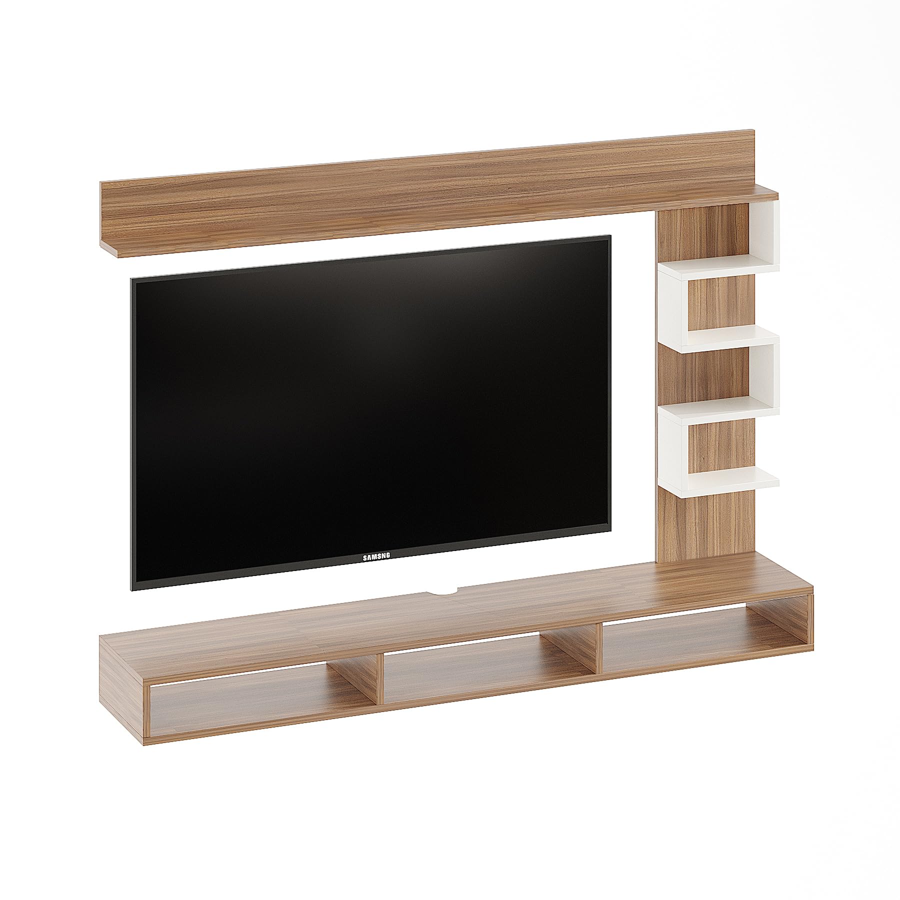 Dettlet Engineered Wood Wall-Mount TV Unit with Display Shelves (Exotic Teak & White) - right_view