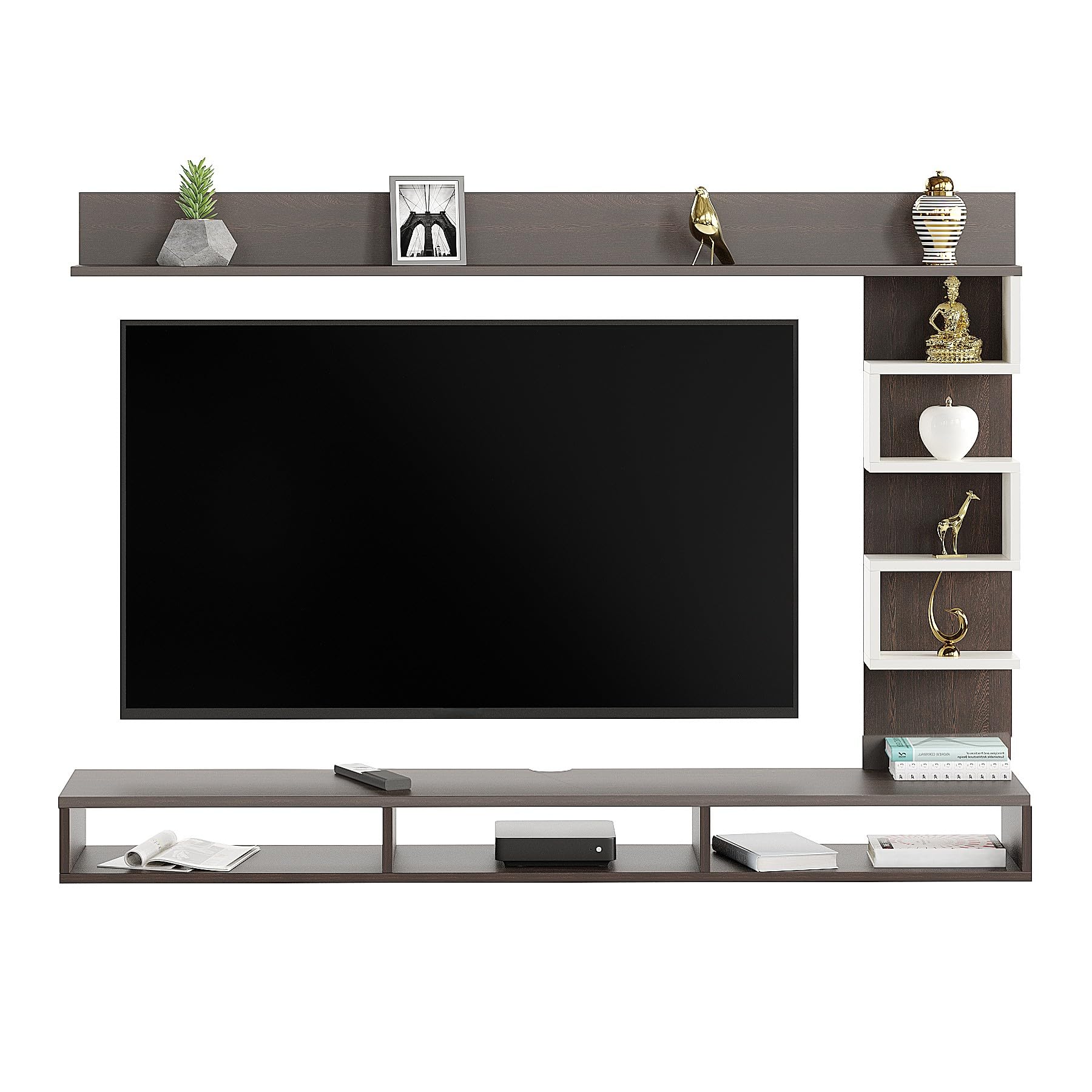 Dettlet Engineered Wood Wall-Mount TV Unit with Display Shelves (Wenge & White) - top_view