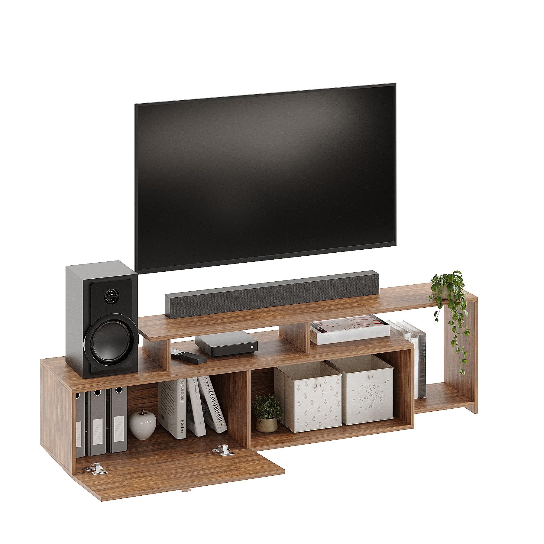 Dexon Modern Engineered Wood Floor TV Cabinet with Storage & Open Shelves (Exotic Teak) - top_view