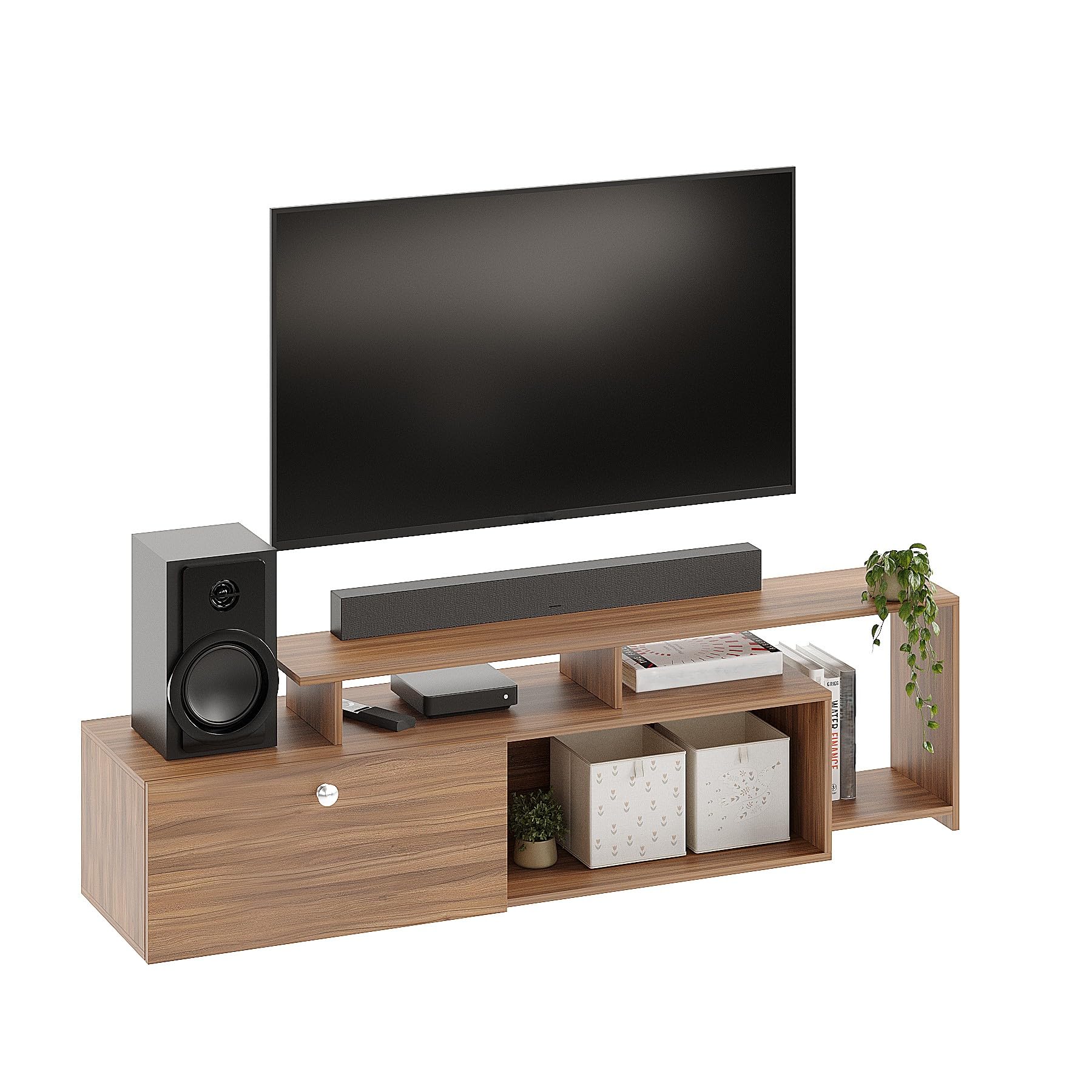 Dexon Modern Engineered Wood Floor TV Cabinet with Storage & Open Shelves (Exotic Teak) - left_view