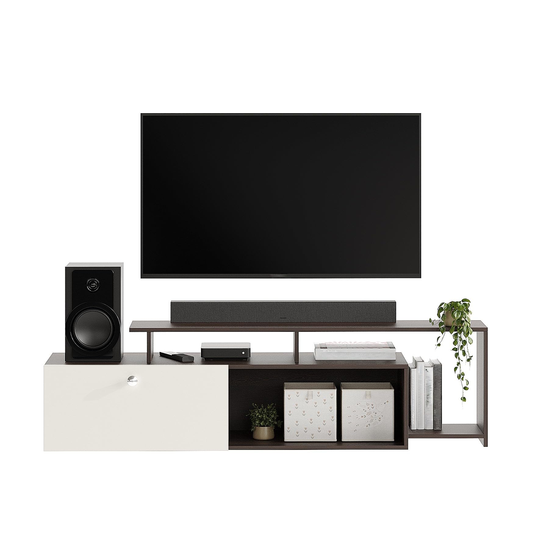 Dexon Modern Engineered Wood Floor TV Cabinet with Open Shelves (Wenge & White) - top_view