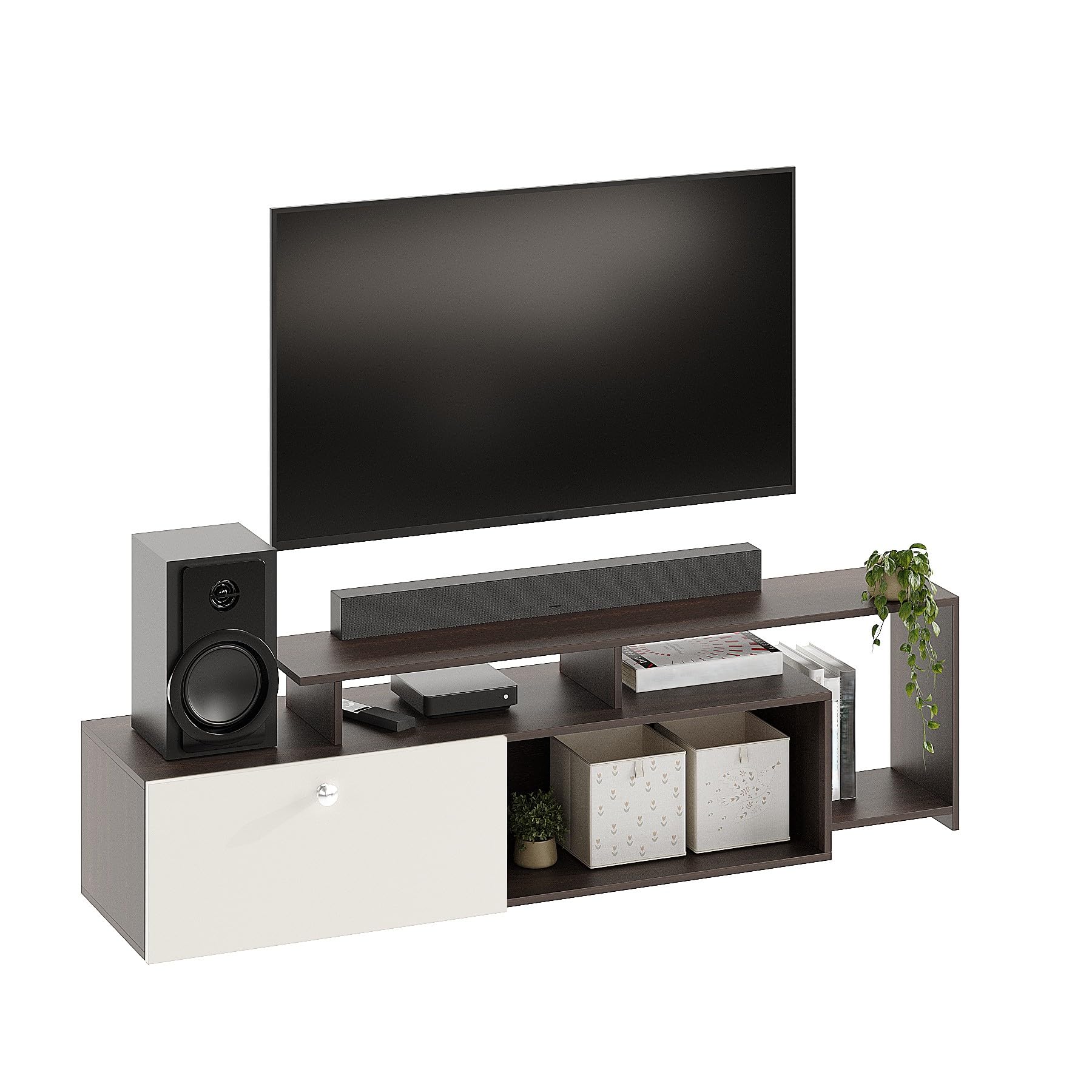 Dexon Modern Engineered Wood Floor TV Cabinet with Open Shelves (Wenge & White) - right_view