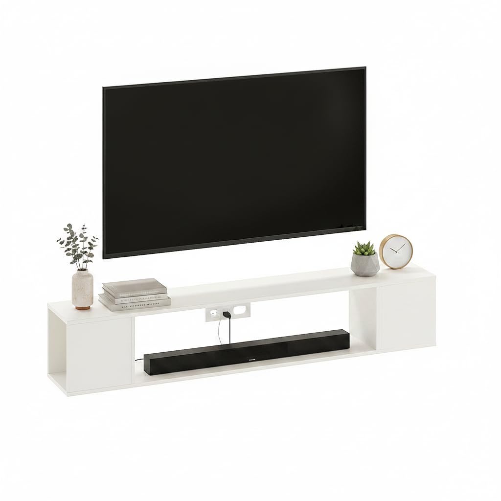 Ether Modern Wall Mounted TV Unit with Floating Shelf (White) - left_view