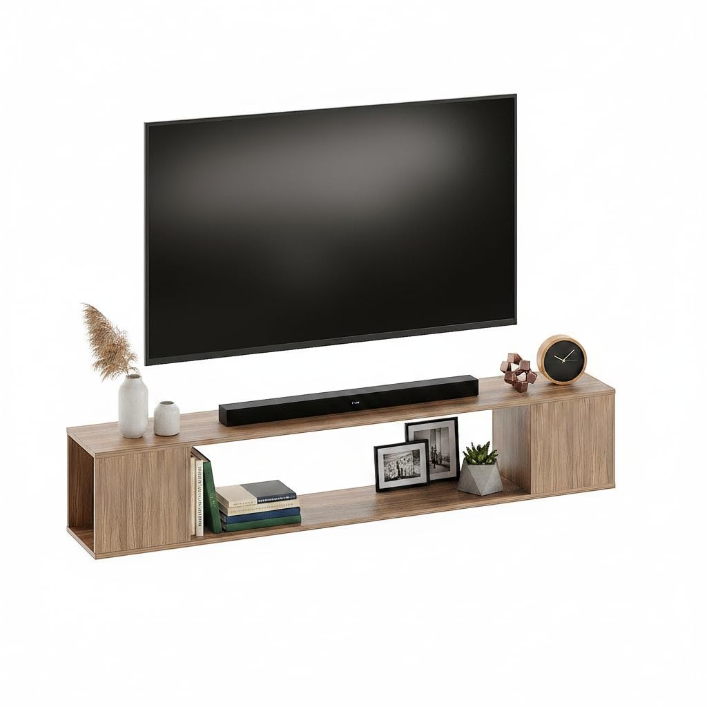 Ether Modern Wall Mounted TV Unit with Floating Shelf (Exotic Teak) - rear_view