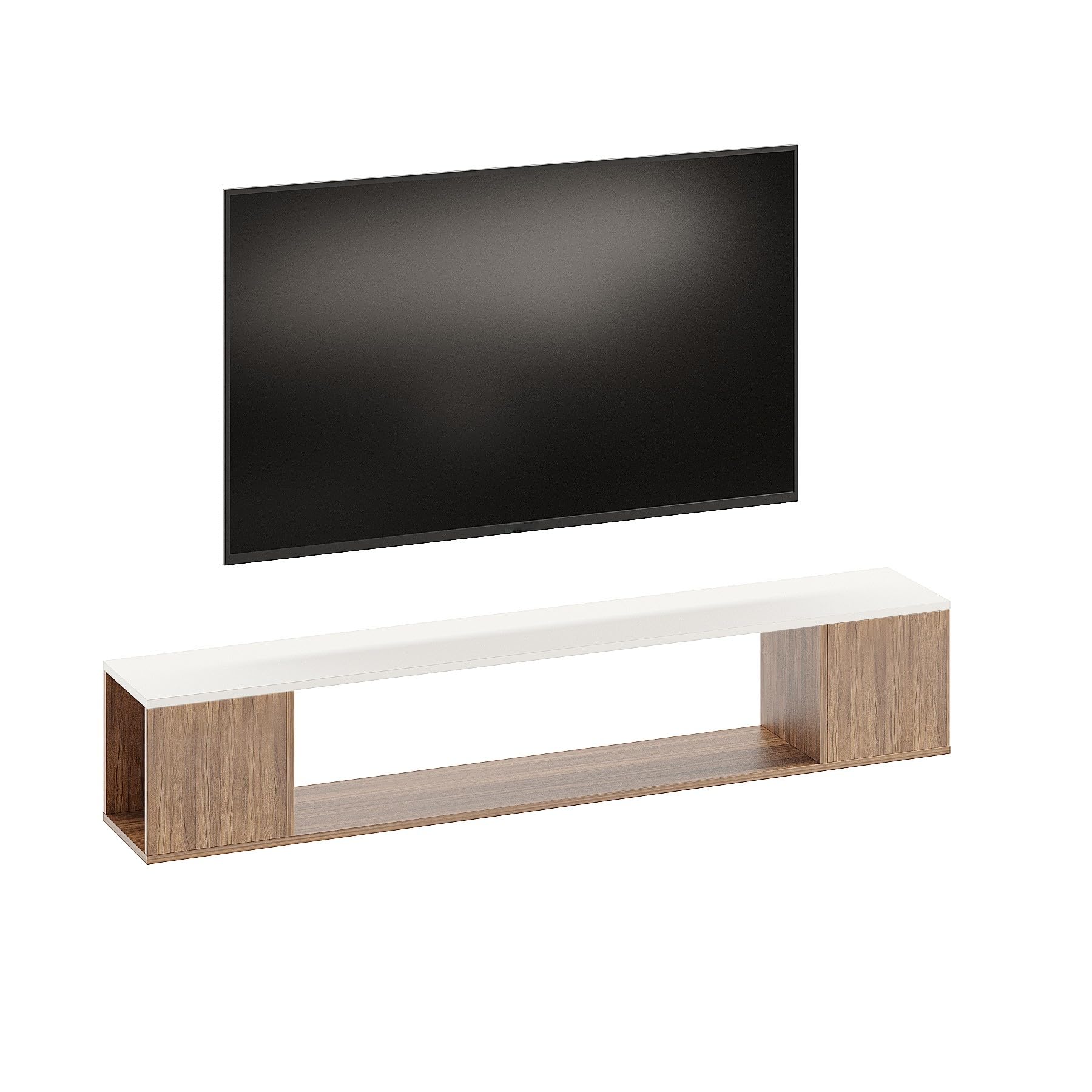 Ether Modern Wall Mounted TV Unit with Floating Shelf (Exotic Teak & White) - left_view