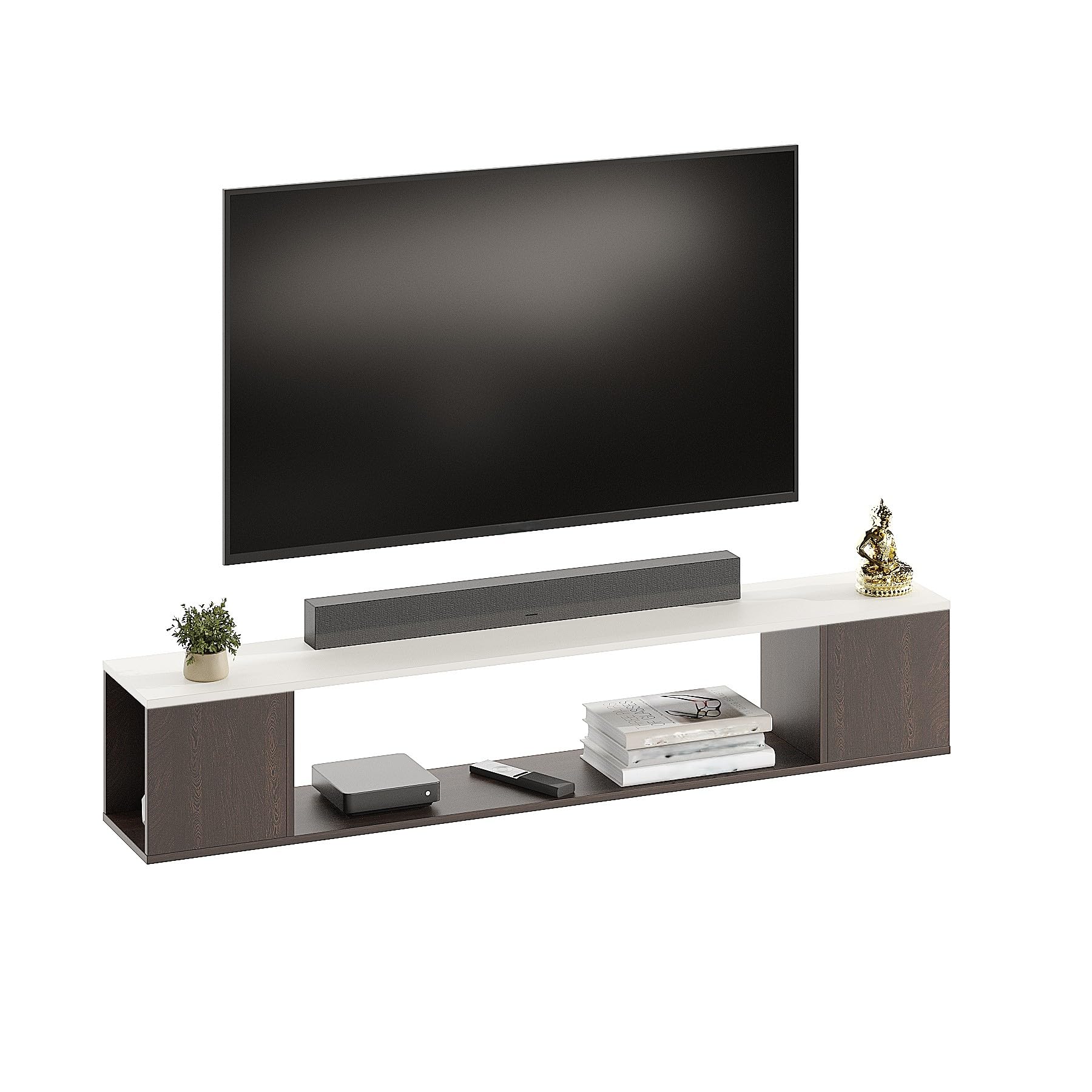 Ether Modern Wall Mounted TV Unit with Floating Shelf (Wenge & White) - top_view