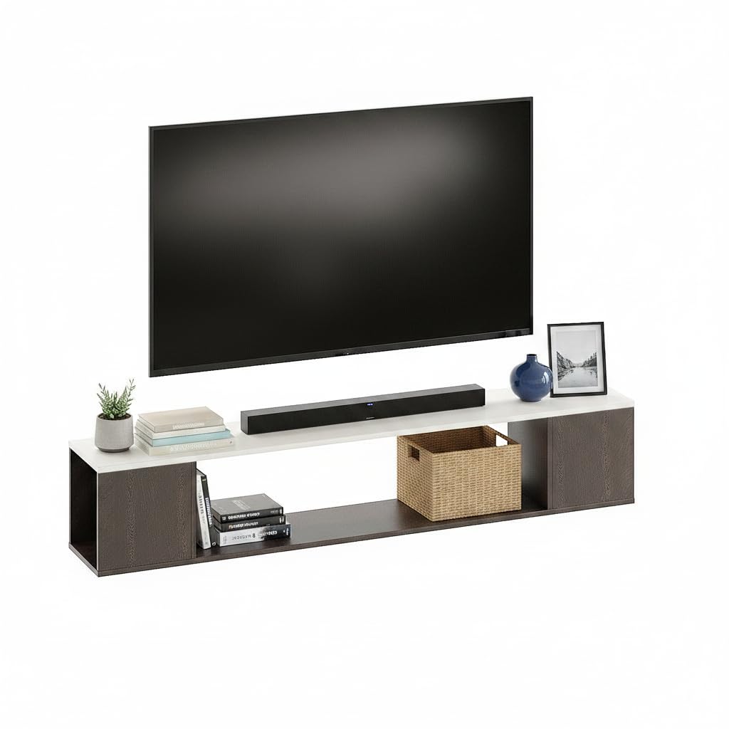 Ether Modern Wall Mounted TV Unit with Floating Shelf (Wenge & White) - left_view