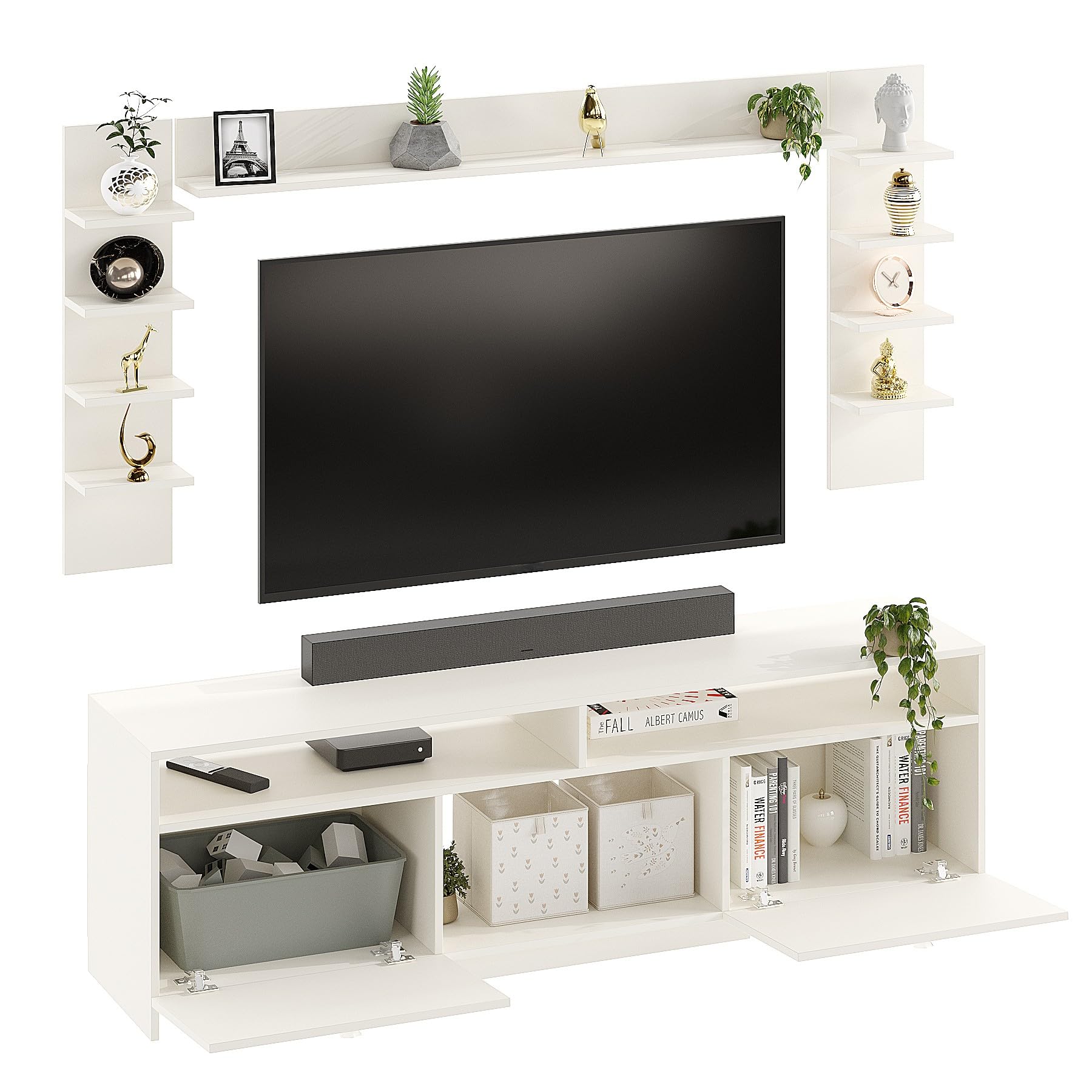 Samnor Engineered Wood TV Unit with Storage Shelves | Entertainment Unit, TV Table, Set Top Box Stand for Living Room (White) - front_view