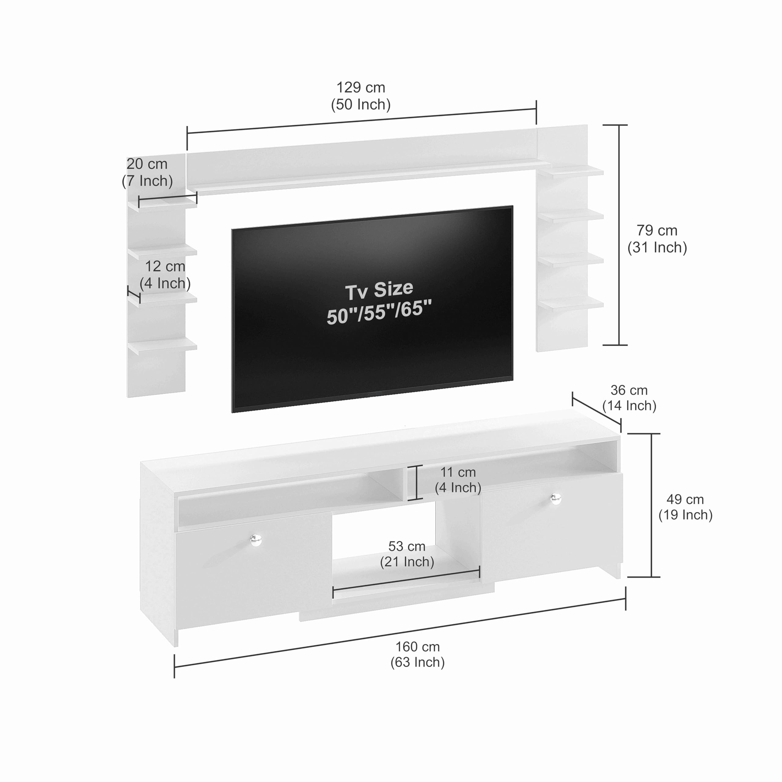 Samnor Engineered Wood TV Unit with Storage Shelves | Entertainment Unit, TV Table, Set Top Box Stand for Living Room (White) - rear_view