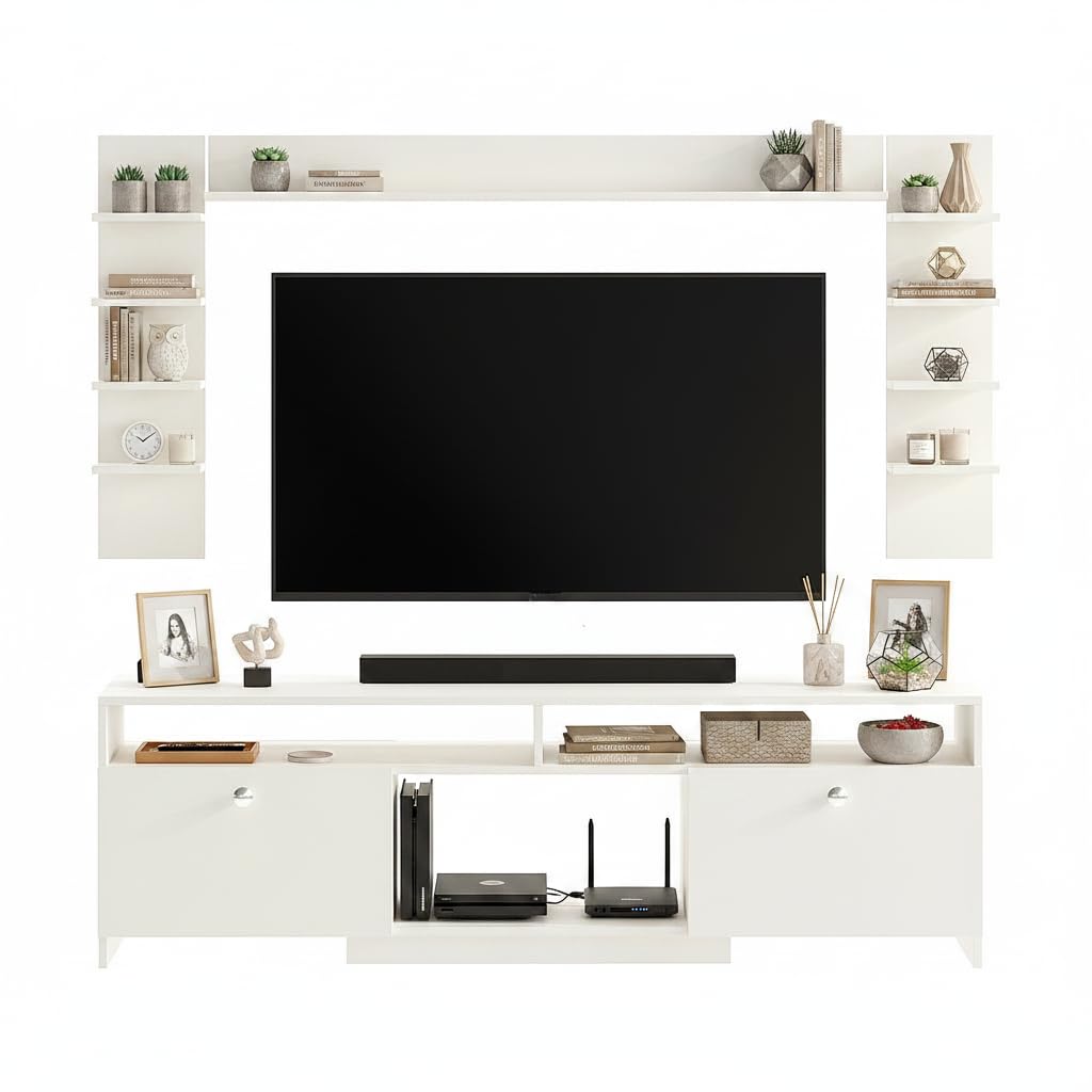 Samnor Engineered Wood TV Unit with Storage Shelves | Entertainment Unit, TV Table, Set Top Box Stand for Living Room (White) - left_view