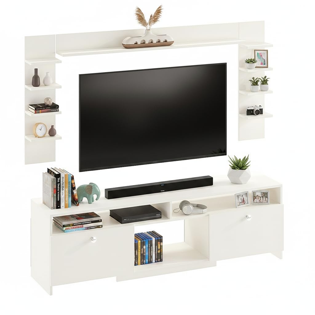 Samnor Engineered Wood TV Unit with Storage Shelves | Entertainment Unit, TV Table, Set Top Box Stand for Living Room (White) - right_view