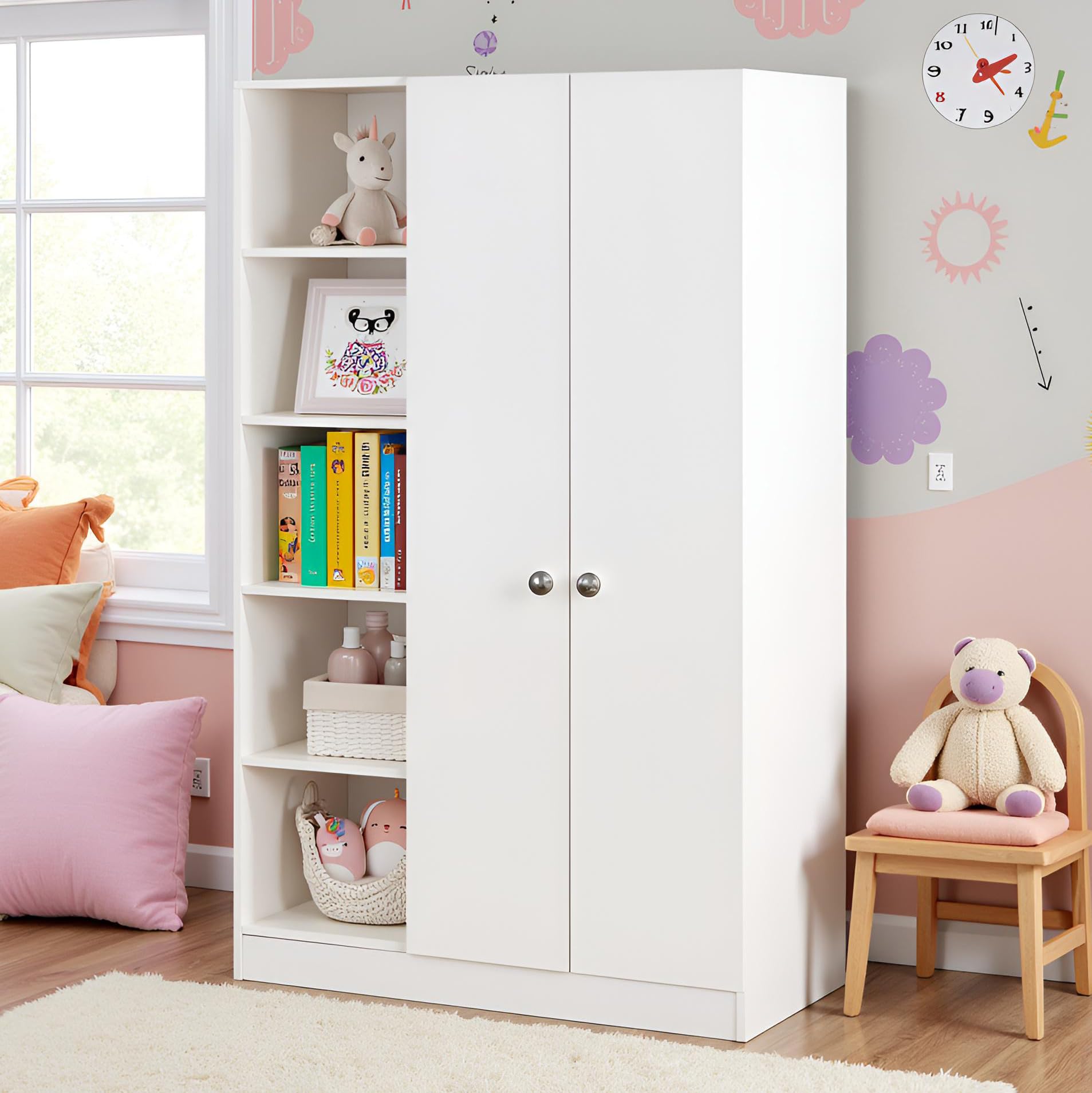 Elora Wardrobe for Kids Clothes/Toys/Books (White) - left_view