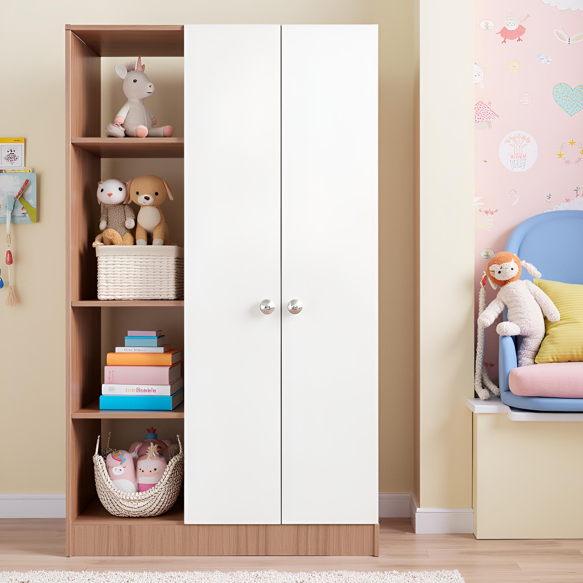 Elora Wardrobe for Kids for Clothes/Toys/Books (Exotic Teak & White) - top_view