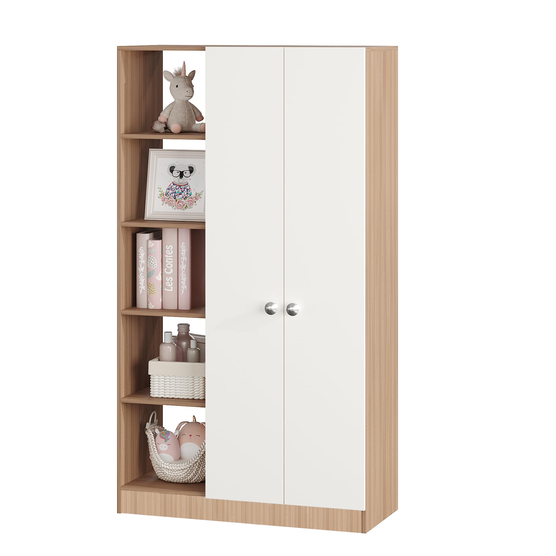 Elora Wardrobe for Kids for Clothes/Toys/Books (Exotic Teak & White) - left_view