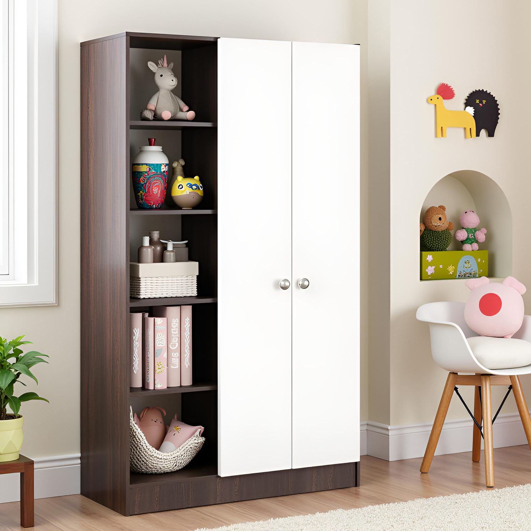 Elora Wardrobe for Kids (Wenge & White) - front_view