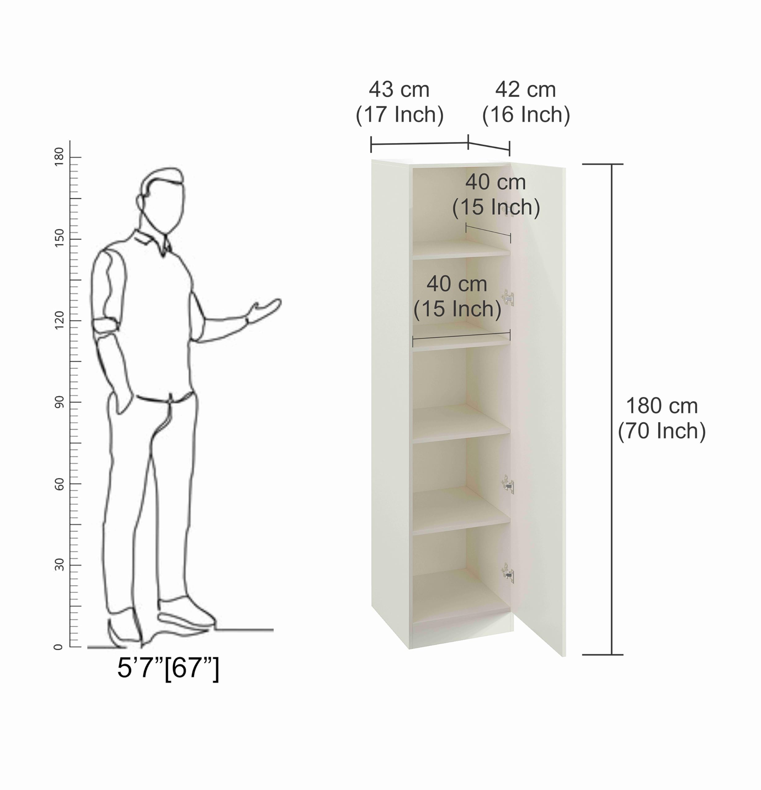 Fanciable Engineered Wood 1 Door Wardrobe Almirah for Clothes | White - rear_view