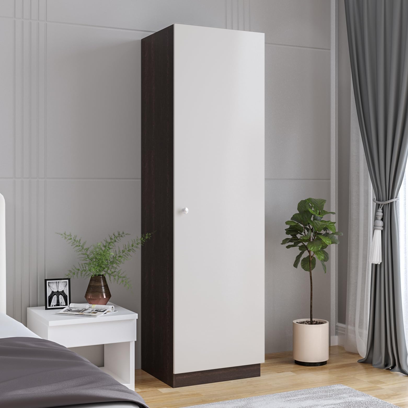 Fanciable Engineering Wood Wardrobe Almirah for Clothes with 1 Door | (Wenge & White) - front_view