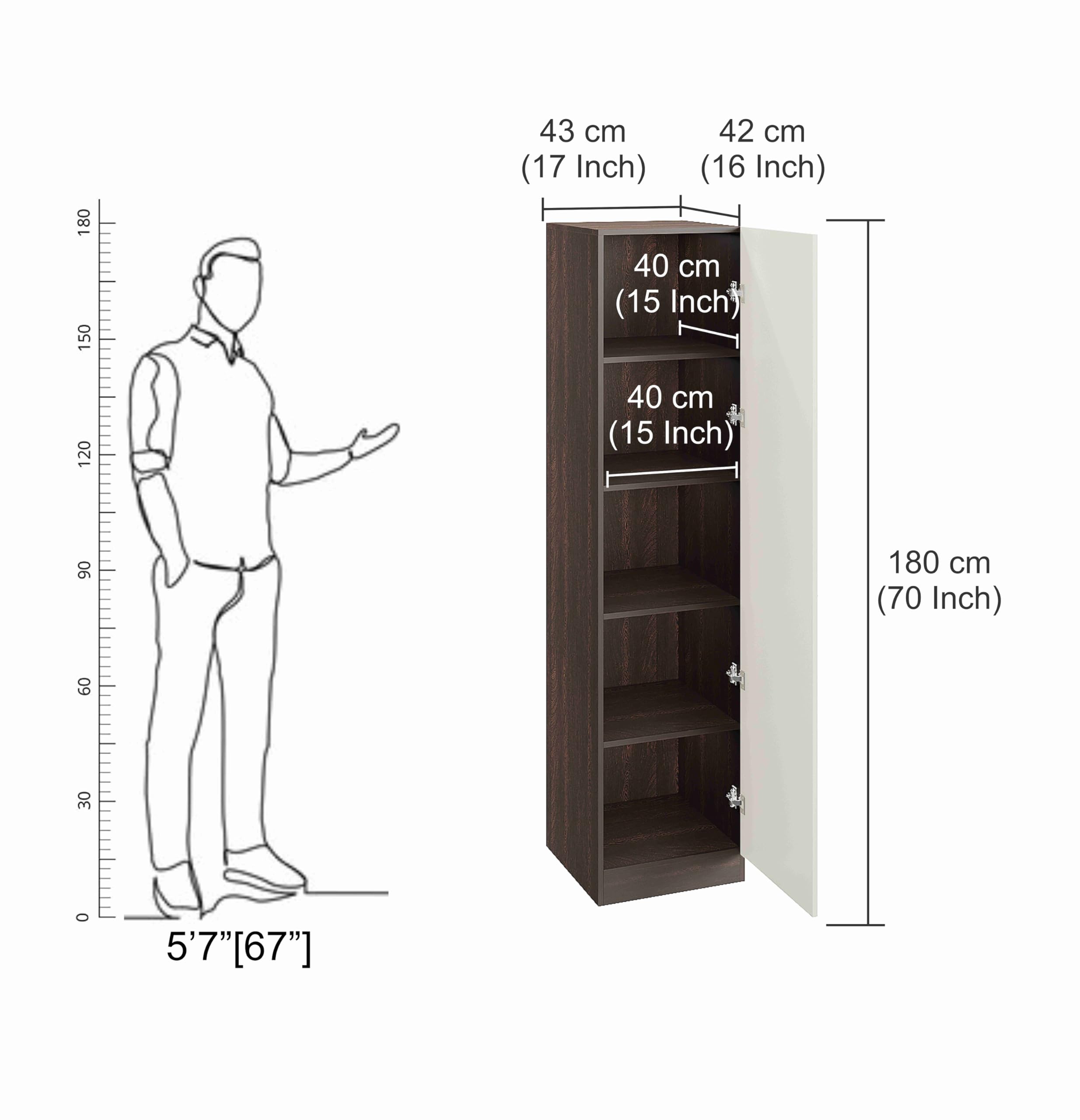 Fanciable Engineering Wood Wardrobe Almirah for Clothes with 1 Door | (Wenge & White) - rear_view