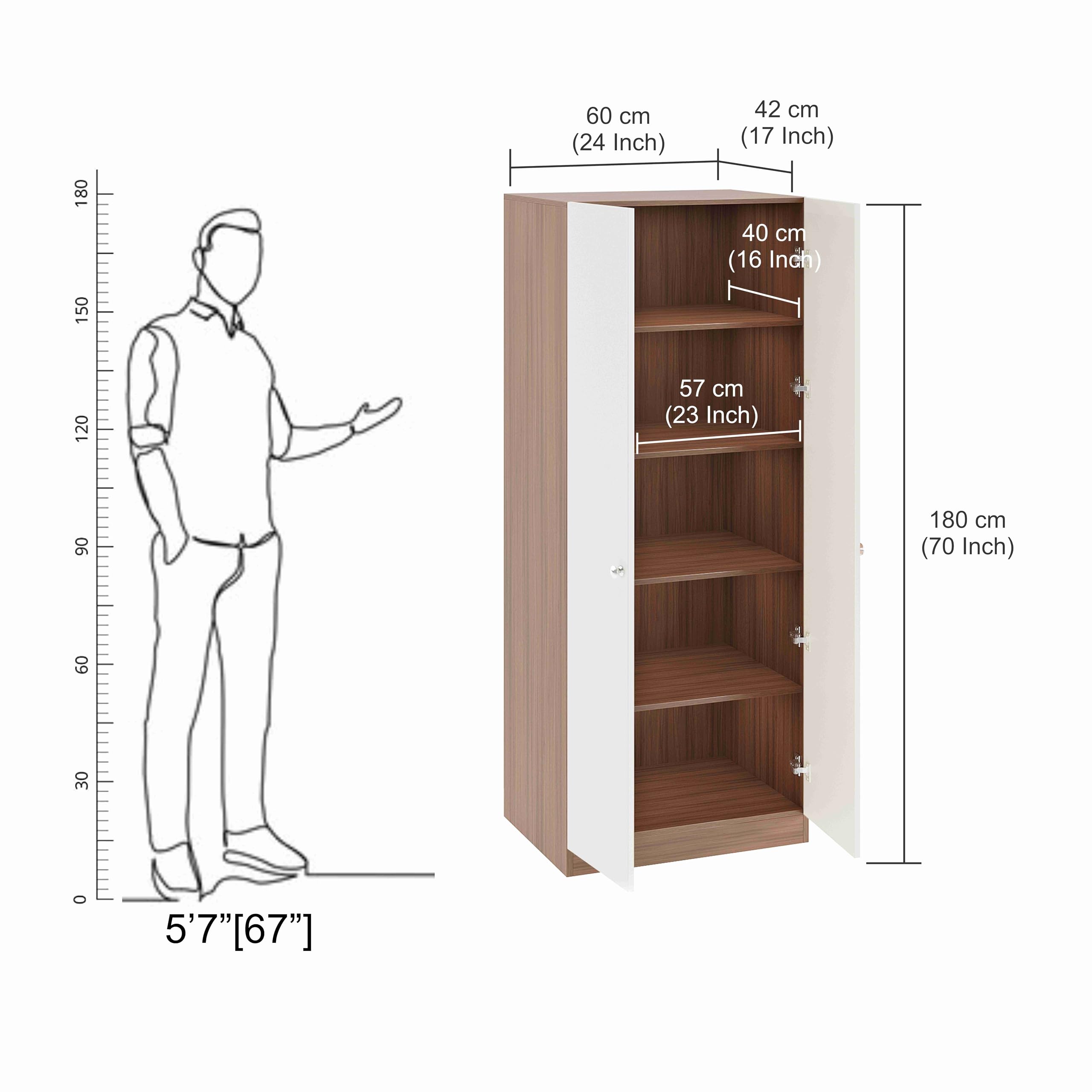 Fanciable Engineering Wood 2 Door Wardrobe Almirah for Clothes (Exotic Teak & White) - rear_view