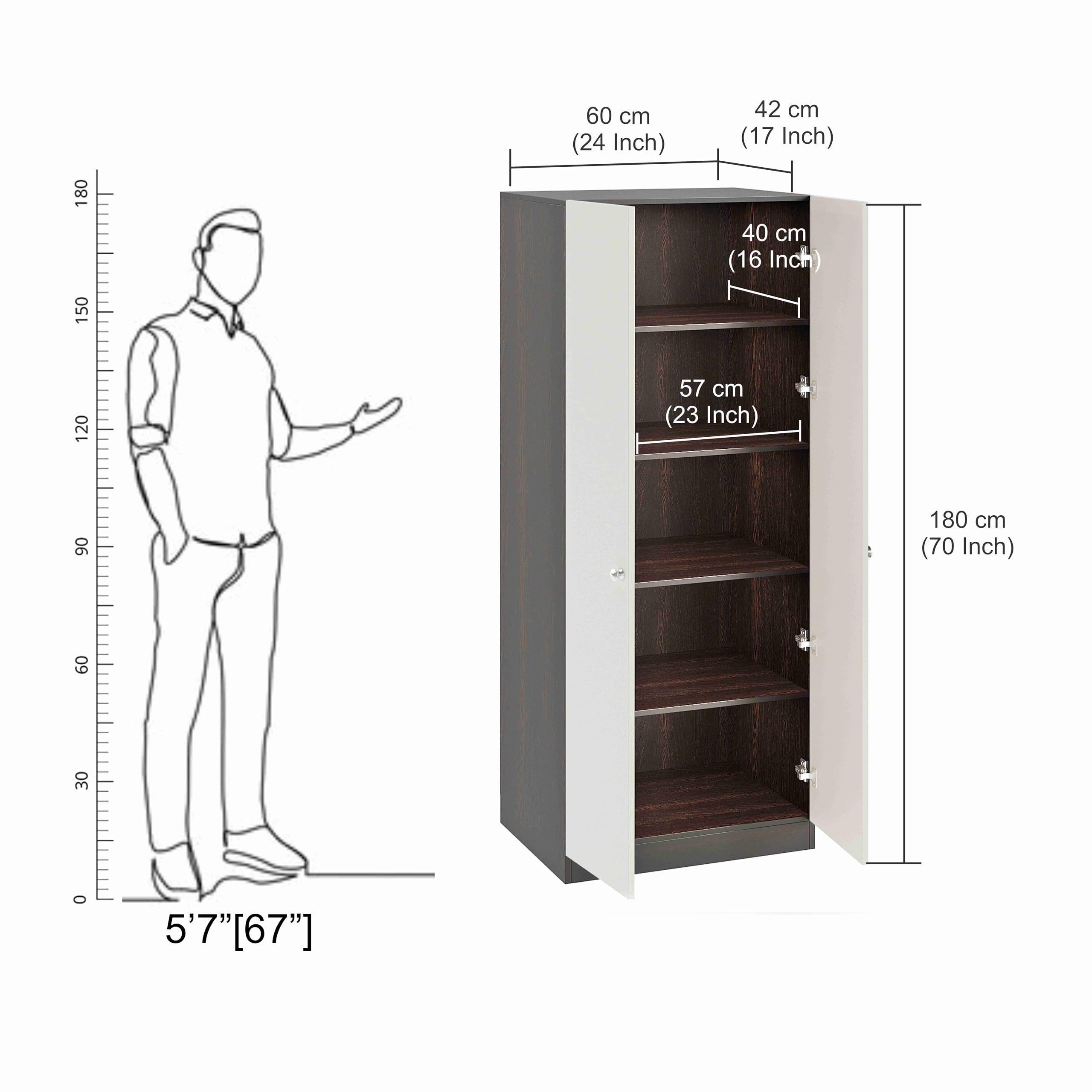 Fanciable Engineering Wood 2 Door Wardrobe Almirah for Clothes (Wenge & White) - rear_view