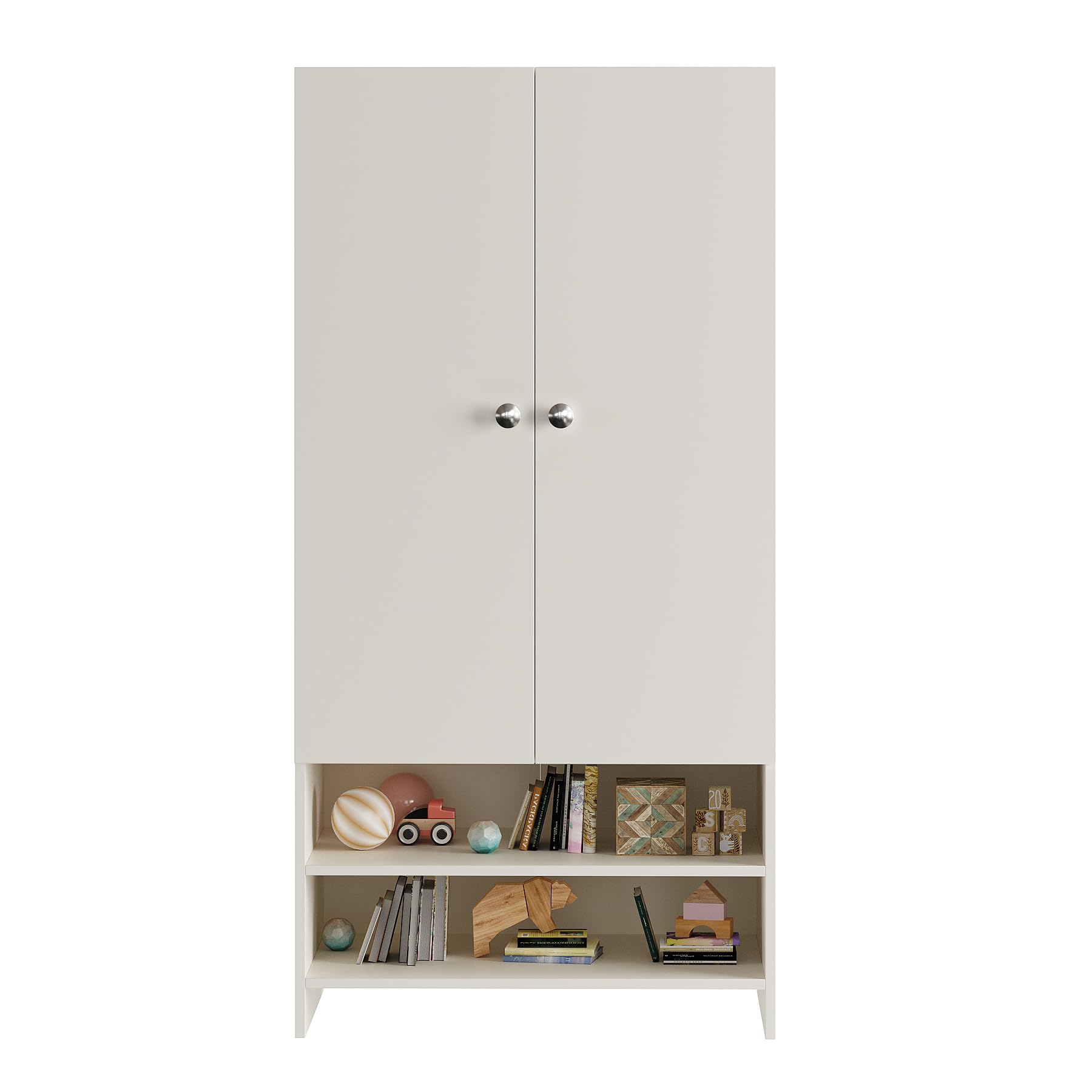 YSH Engineered Wood Wardrobe Almirah for Clothes with 2 Doors & Open Shoe Rack (White) - left_view