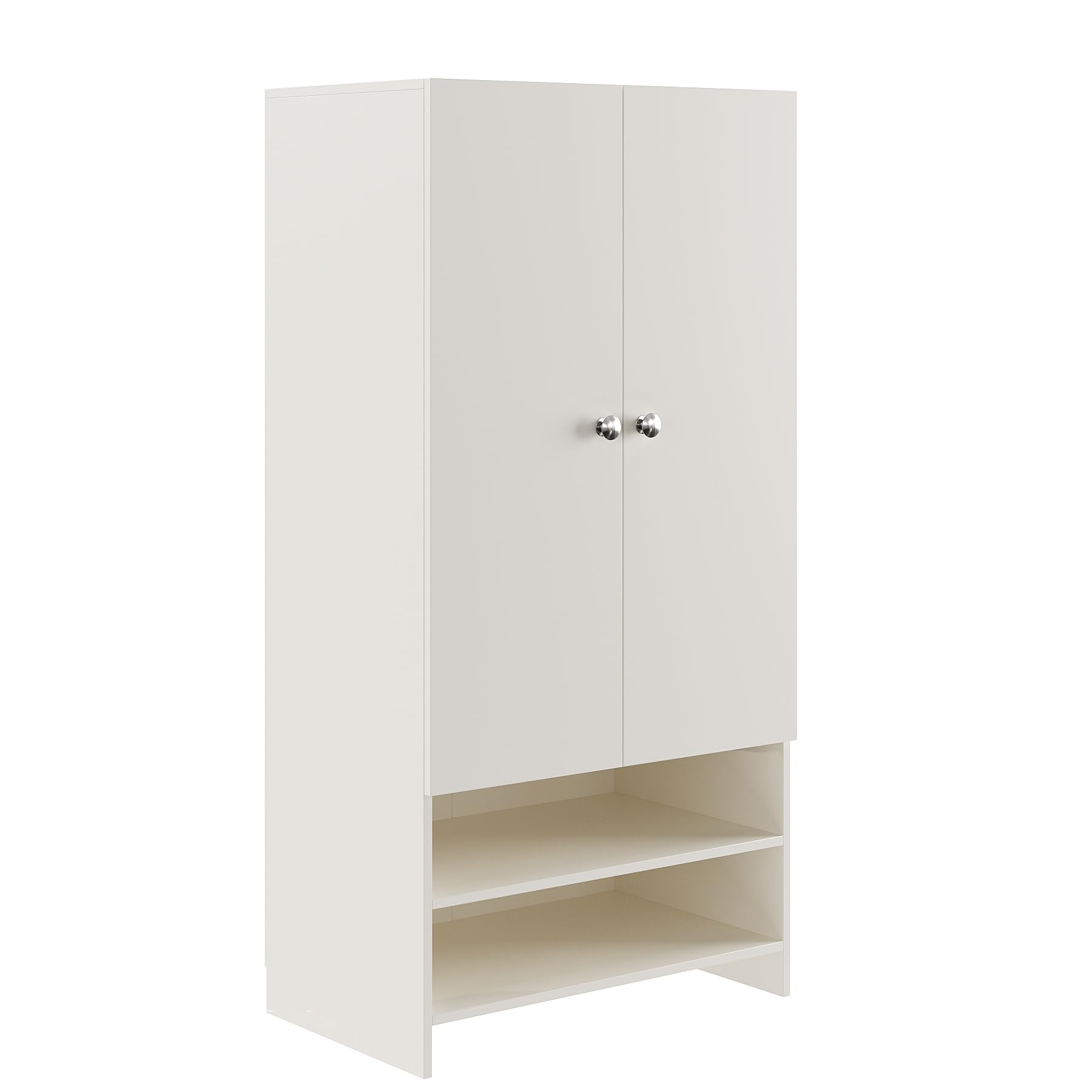 YSH Engineered Wood Wardrobe Almirah for Clothes with 2 Doors & Open Shoe Rack (White) - right_view