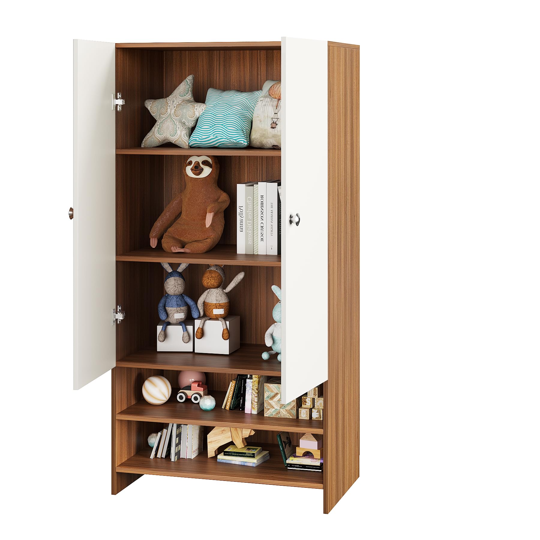 YSH Engineered Wood Wardrobe Almirah for Clothes with 2 Doors & Open Shoe Rack (Exotic Teak & White 2) - top_view