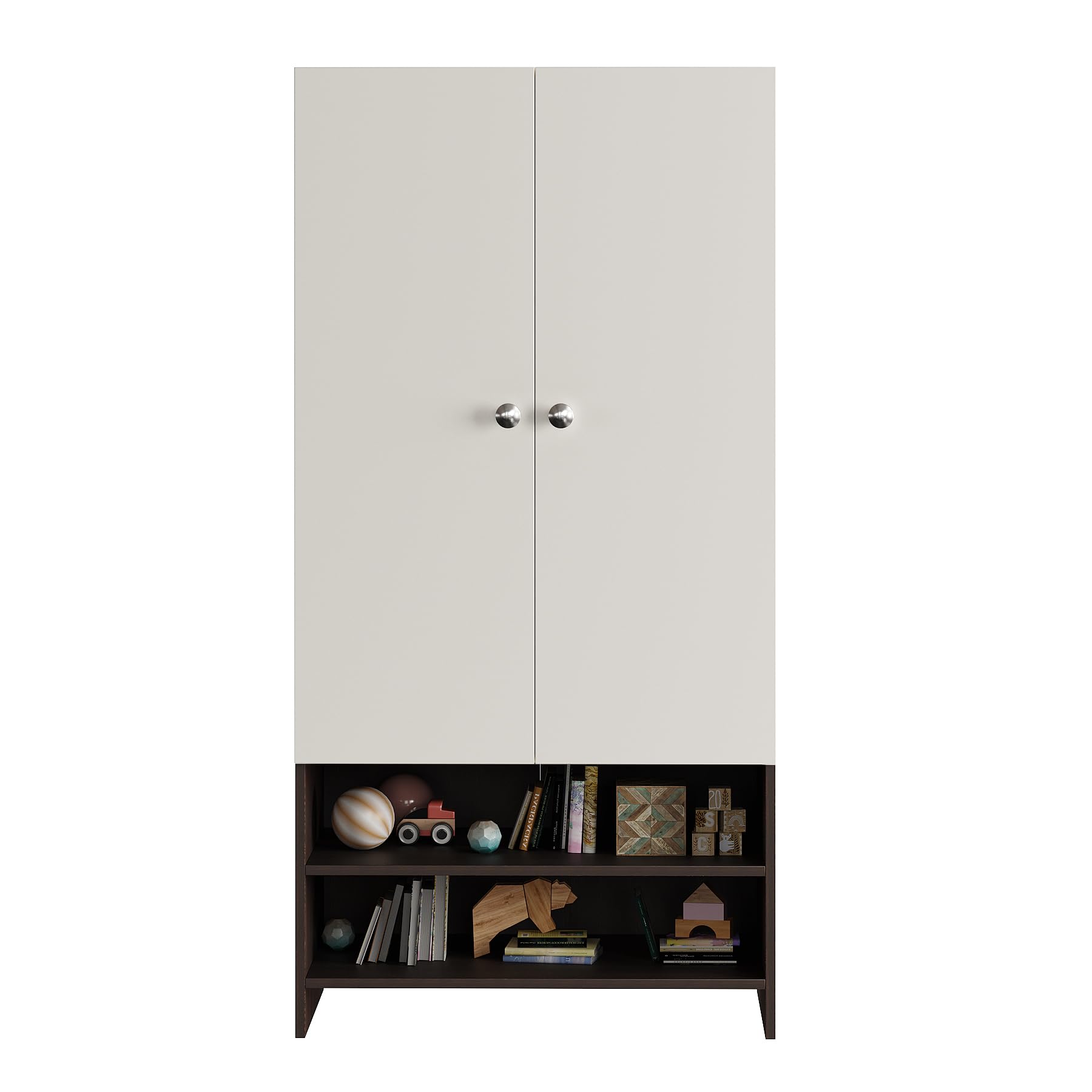 YSH Engineered Wood Wardrobe Almirah for Clothes with 2 Doors & Open Shoe Rack (Wenge & White) - left_view