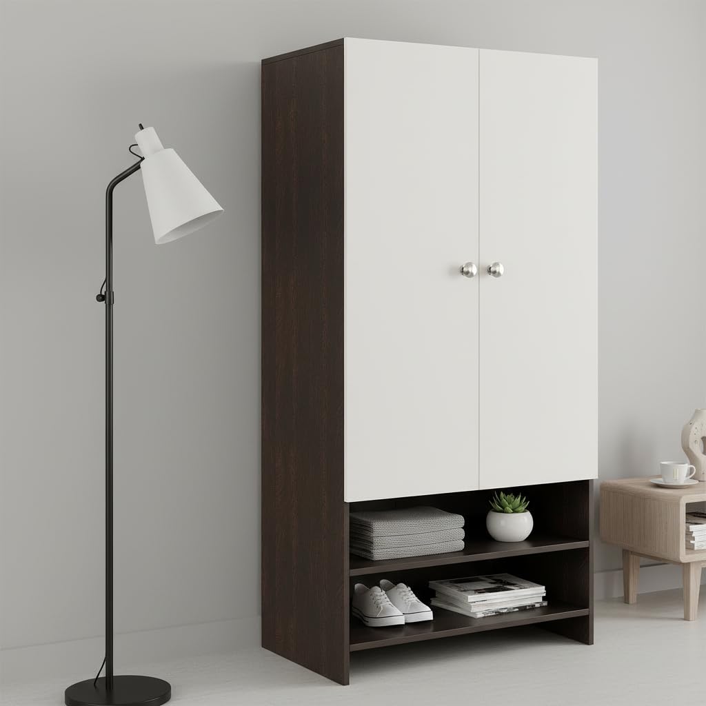 YSH Engineered Wood Wardrobe Almirah for Clothes with 2 Doors & Open Shoe Rack (Wenge & White) - right_view