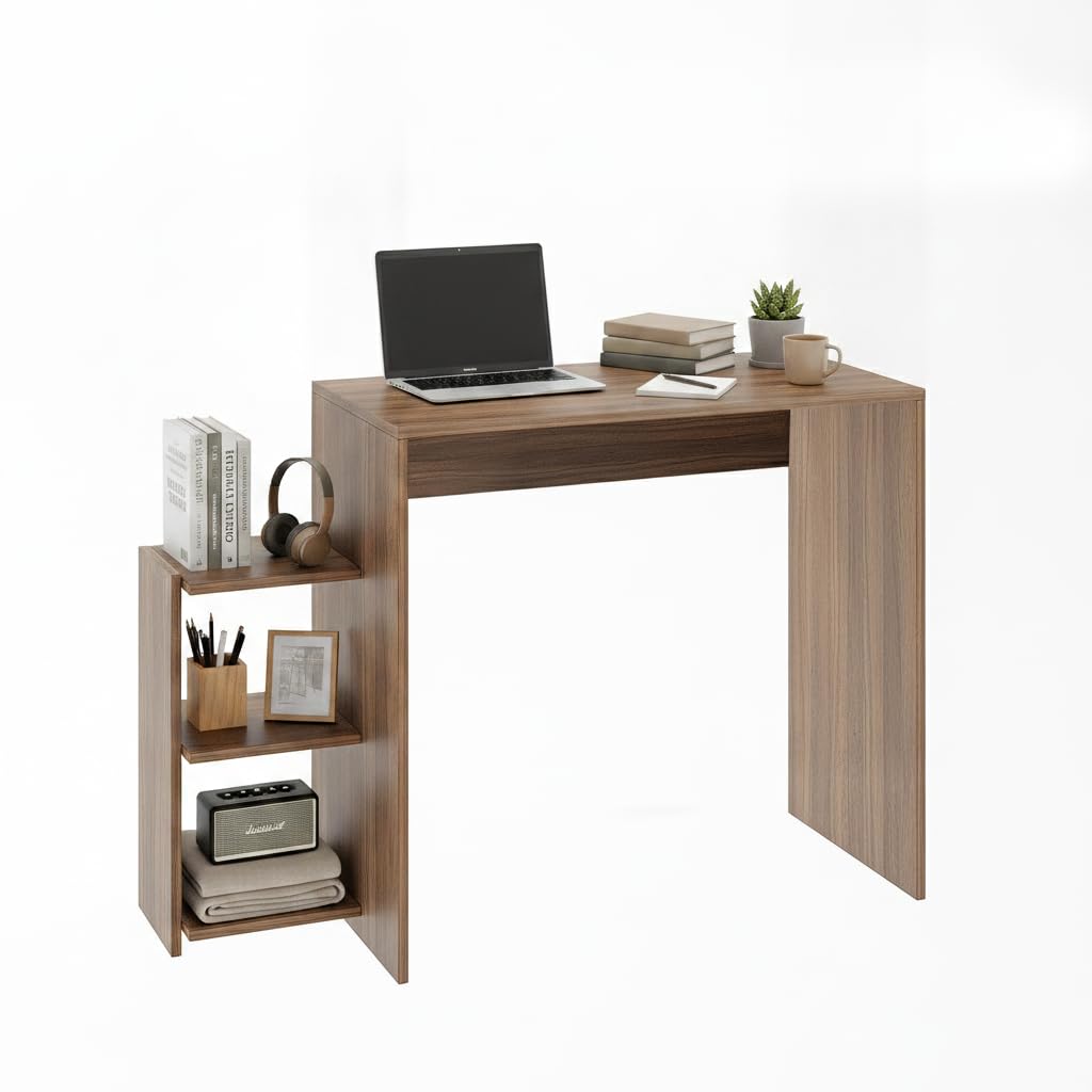 Austin Engineered Wood Study Table with Side Storage Shelves (Exotic Teak) - rear_view