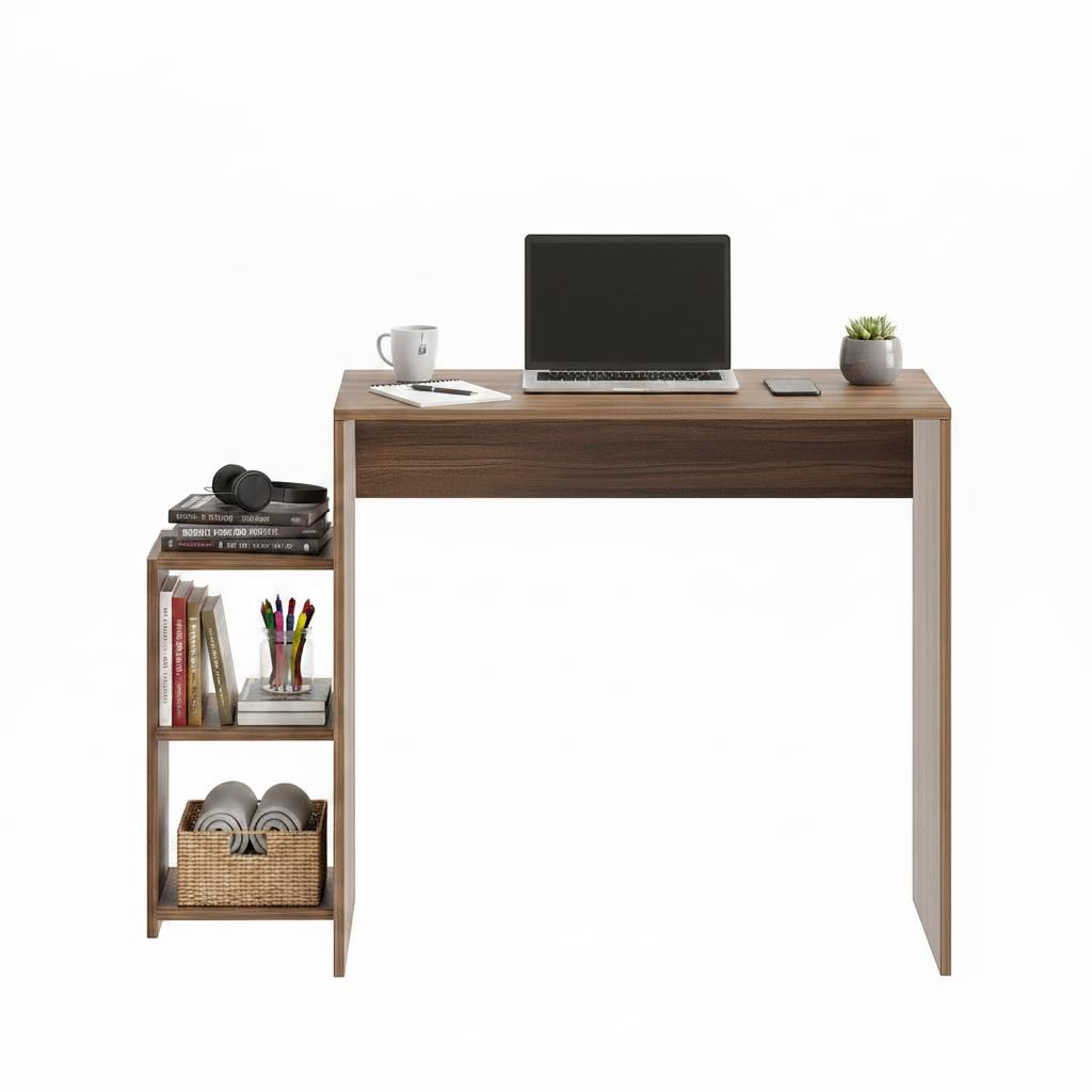 Austin Engineered Wood Study Table with Side Storage Shelves (Exotic Teak) - left_view