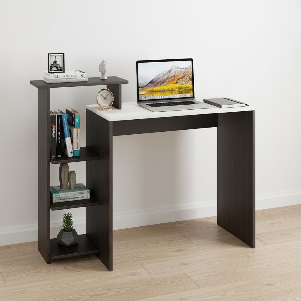 Austin Engineered Wood Study Table with Side Storage Shelves (Wenge & White) - right_view
