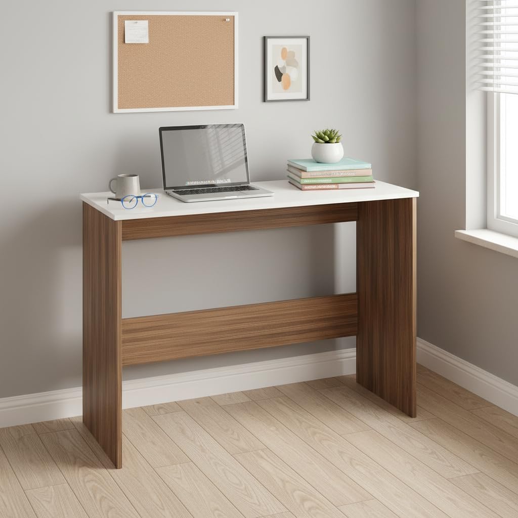 Boris Engineered Wood Study Table (Exotic Teak & White) - front_view