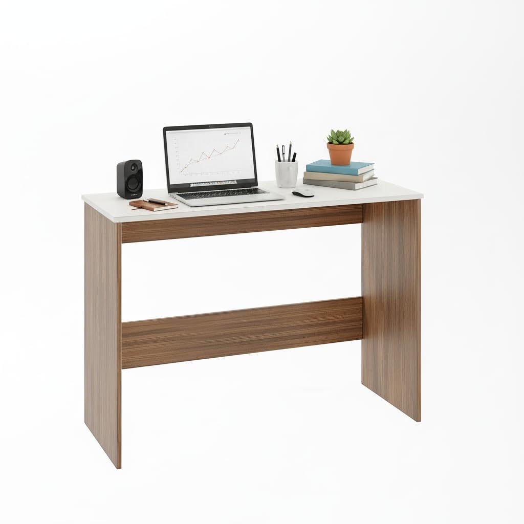 Boris Engineered Wood Study Table (Exotic Teak & White) - rear_view
